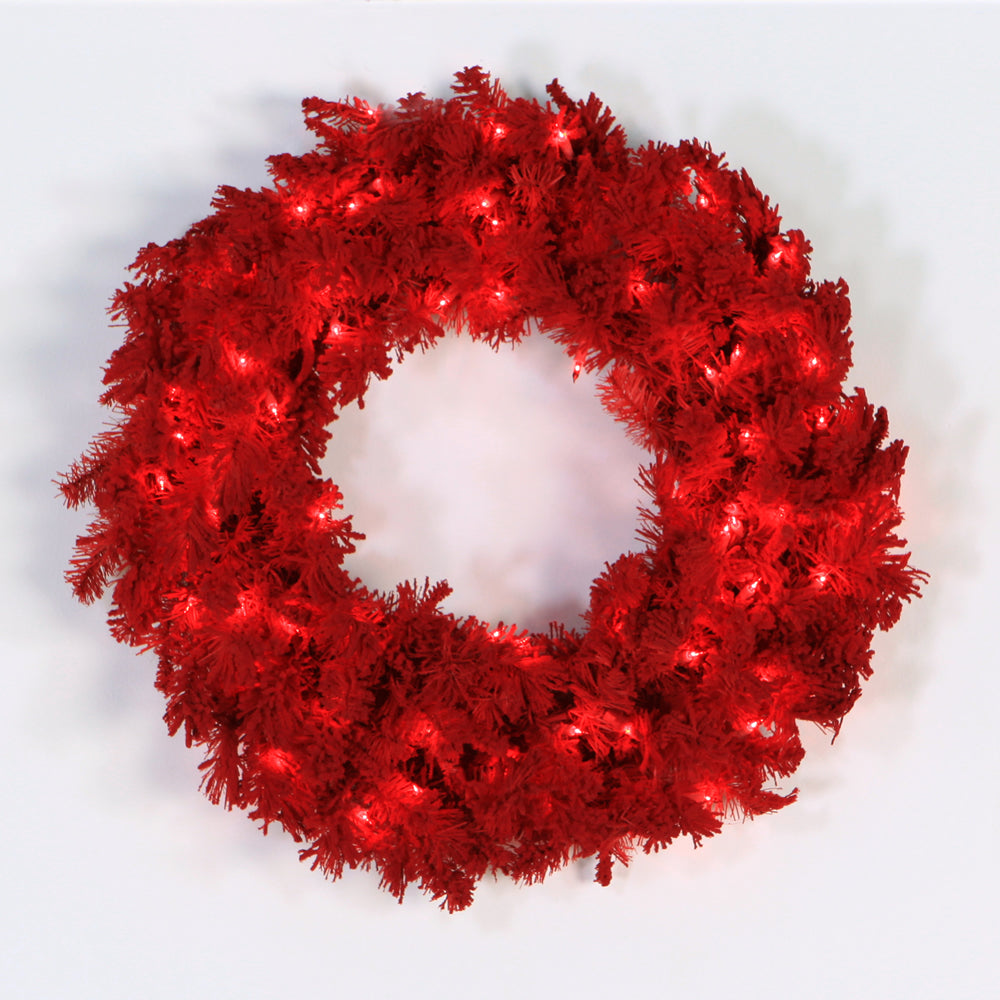 Vickerman 36″ Flk Red Wreath DuraLit LED 100Rd - K168137LED