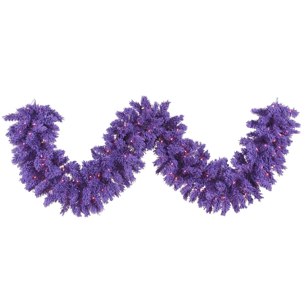 Vickerman 9'x14″ Flk Purple Garland DuraL LED100Pr - K168415LED