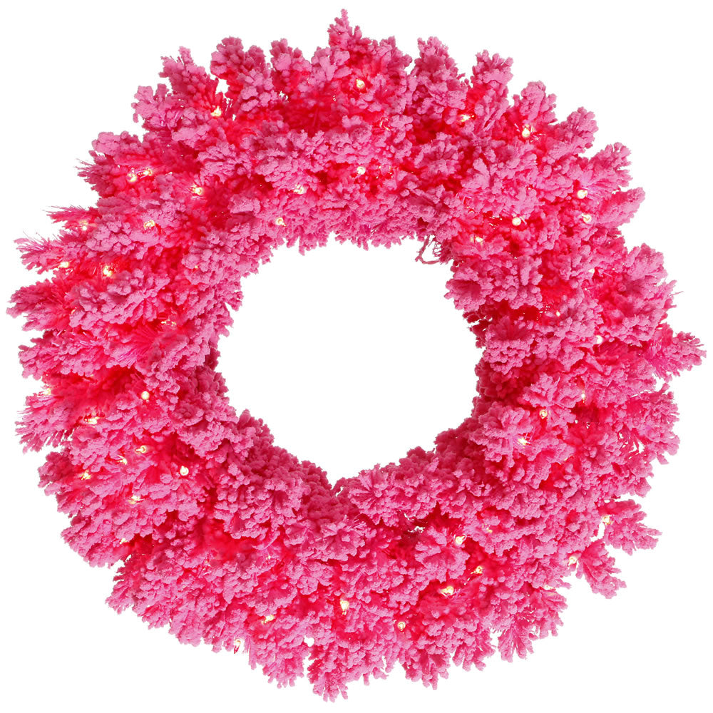 Vickerman 36″ Flocked Pink Wreath DuraL LED 100Pk - K168837LED