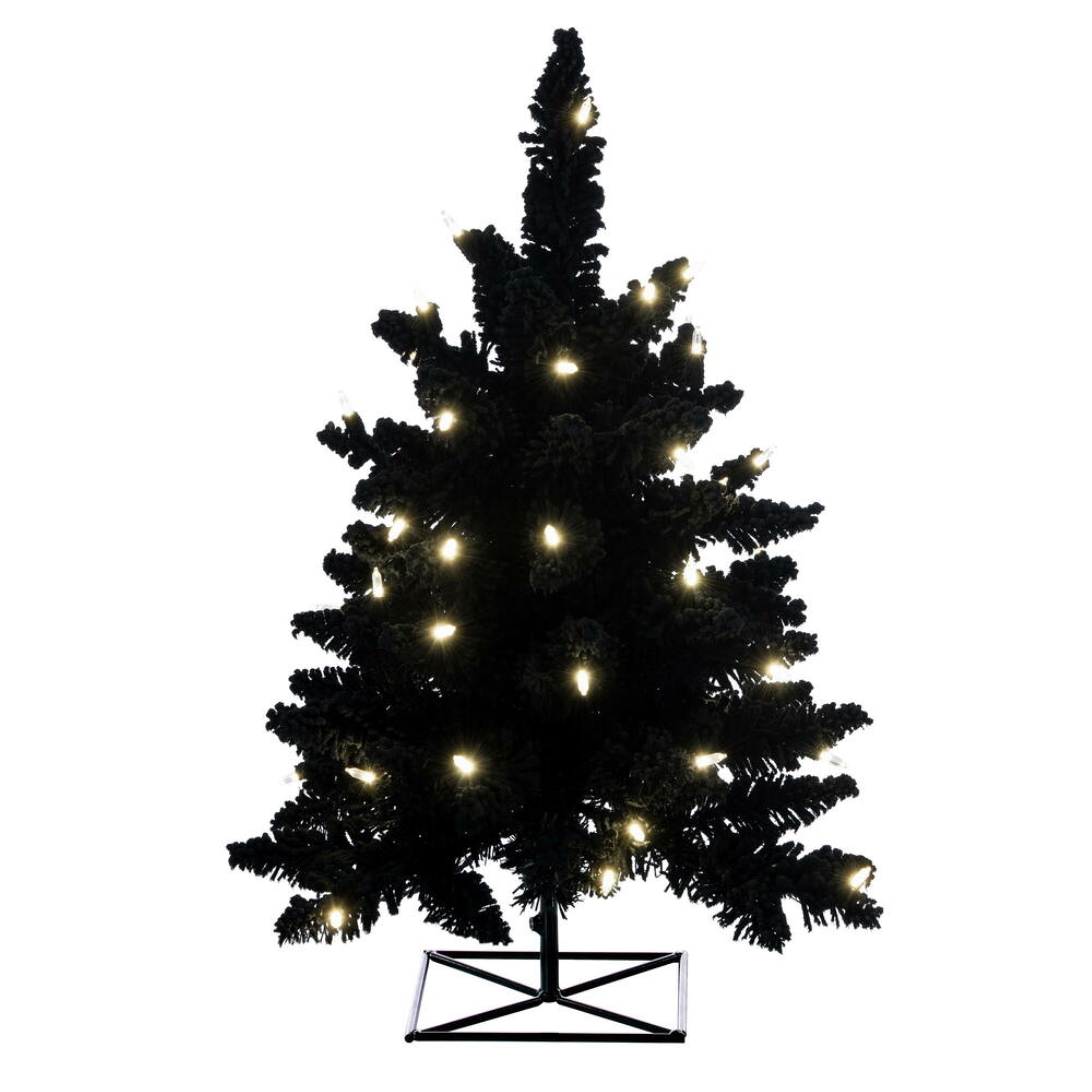 Vickerman 2' x 20” Flocked Black Christmas Tree with 50 Warm White LED Mini Lights