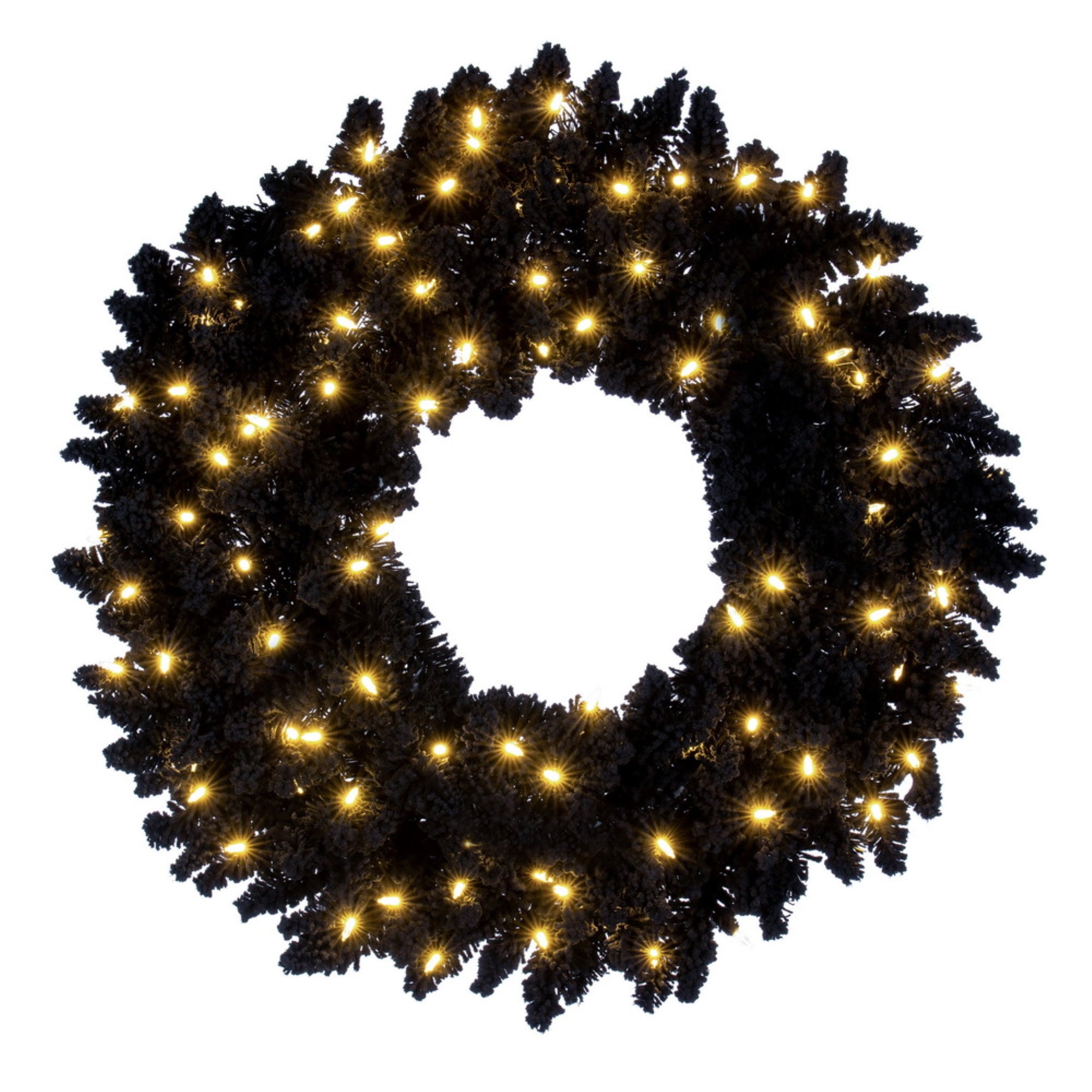 Vickerman 24” Flocked Black Fir Pre-Lit Artificial Wreath, Dura-Lit Warm White LED Mini Lights.