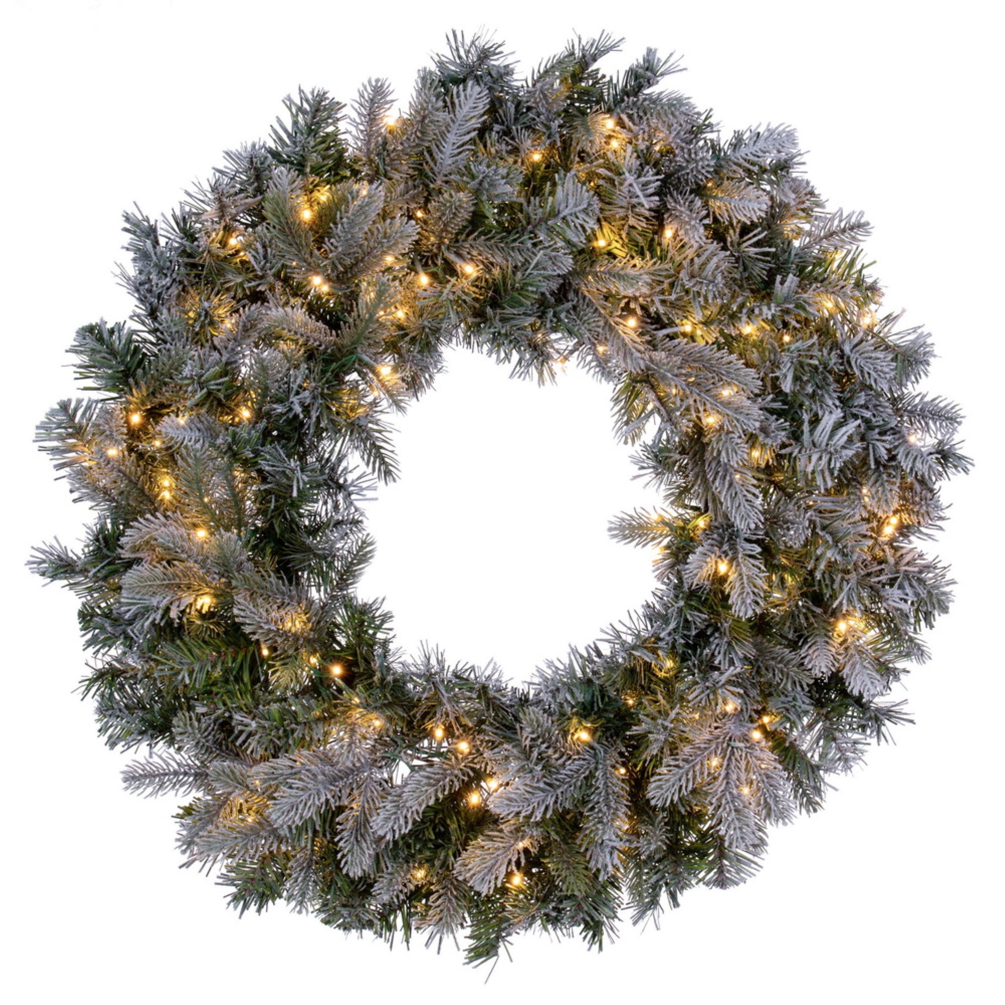 Vickerman 24” Frosted Douglas Fir Artificial Pre-Lit Wreath Warm White 3mm LED Wide Angle Lights.