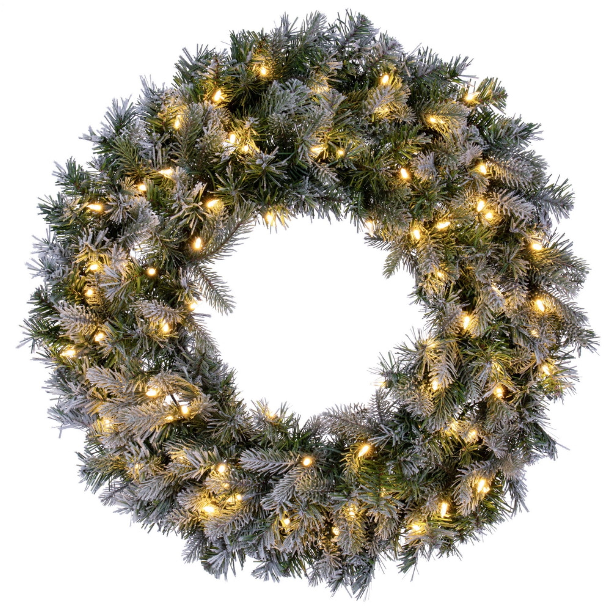 Vickerman 30” Frosted Douglas Fir Artificial Pre-Lit Wreath with Warm White LED Mini Lights.
