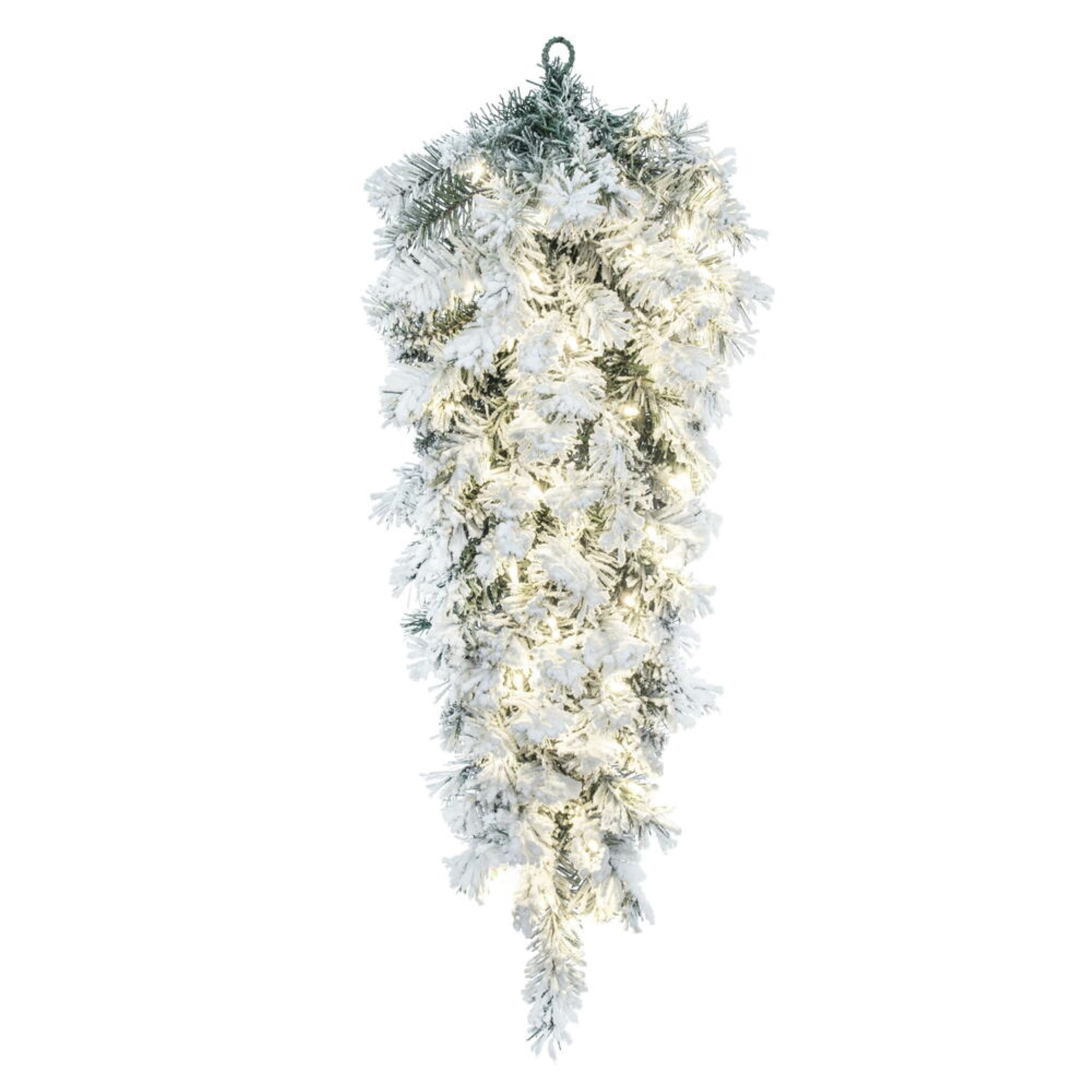 Vickerman 36” Frosted Glacier Pine Artificial Pre-Lit Teardrop with 106 Realistic Frosted Mixed PVC Tips and 50 Dura-Lit Warm White Mini Lights,