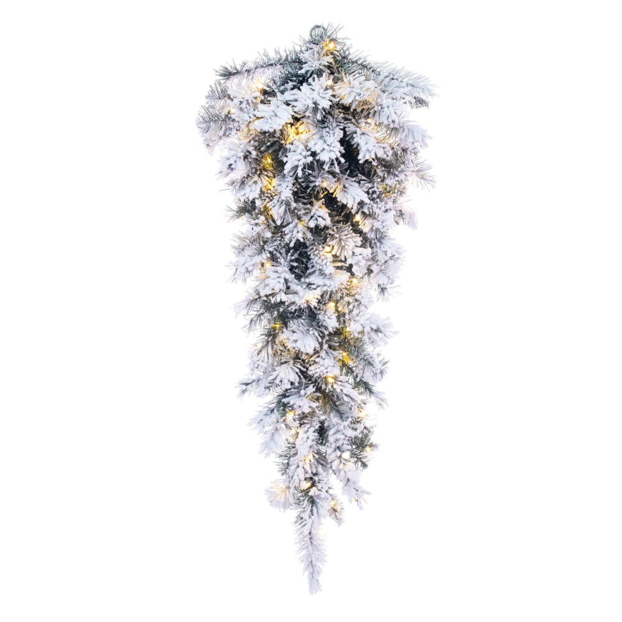 Vickerman 36” Frosted Glacier Pine Artificial Pre-Lit Teardrop with Battery Operated White LED Lights