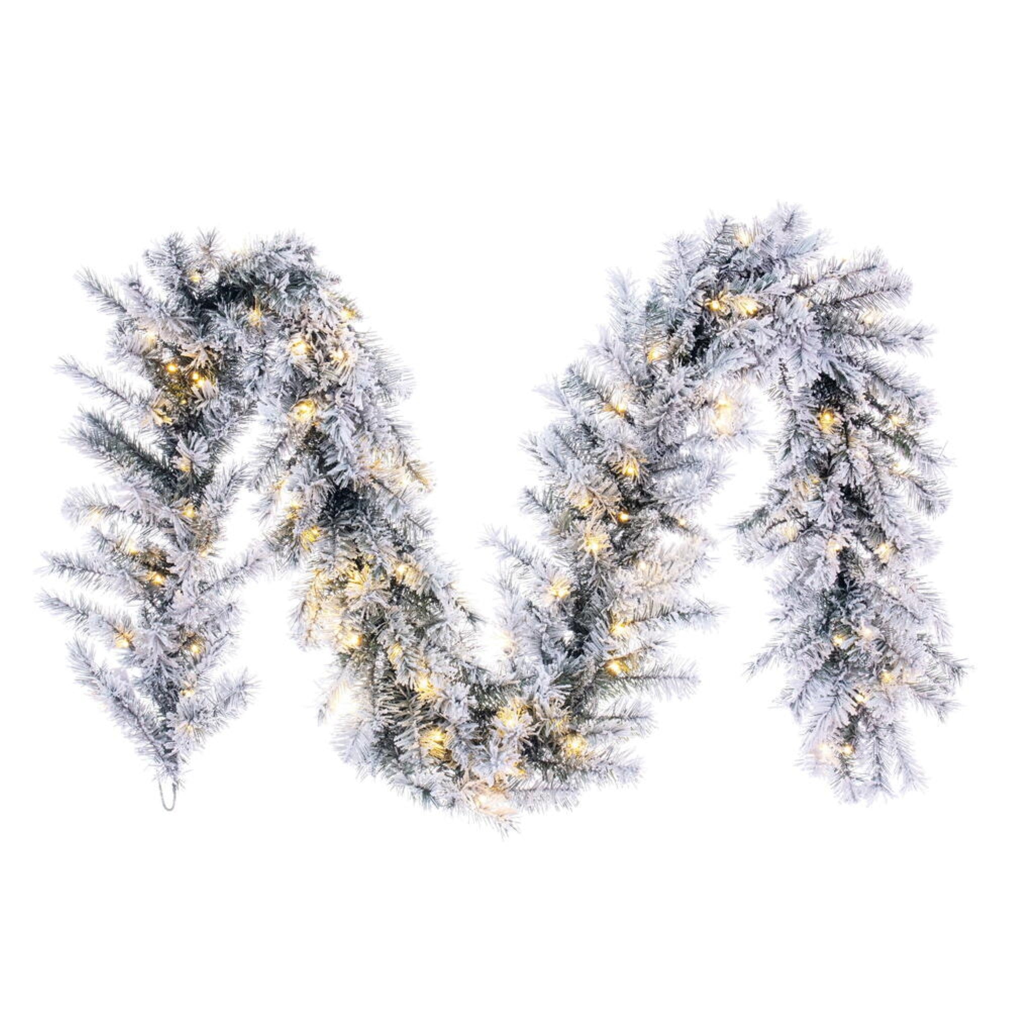 Vickerman 9' x 14” Frosted Glacier Pine Artificial Pre-Lit Garland with Battery Operated LED Lights