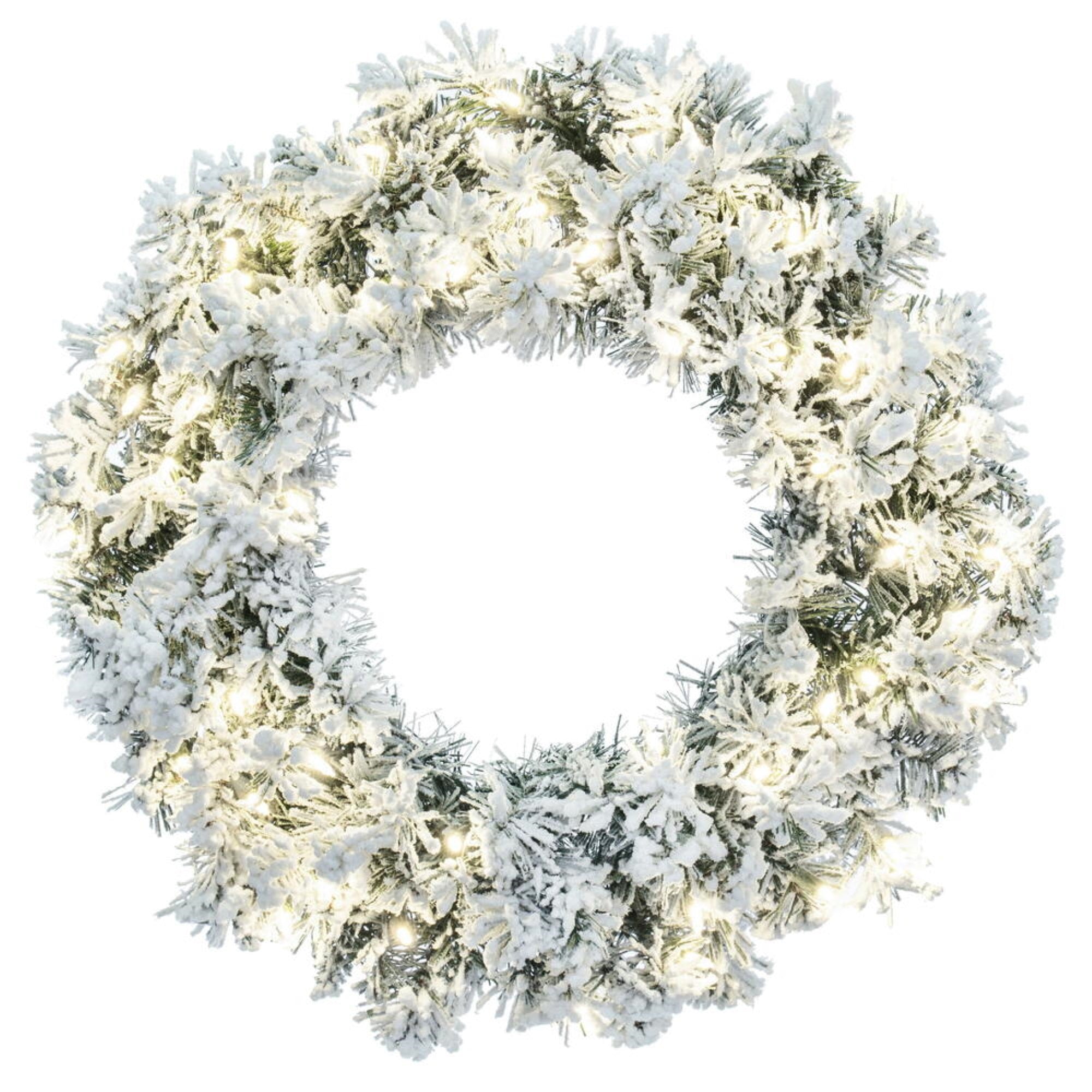 Vickerman 30” Frosted Glacier Pine Artificial Pre-Lit Wreath with 200 Realistic Frosted Mixed PVC Tips and 70 Dura-Lit Warm White Mini Lights,