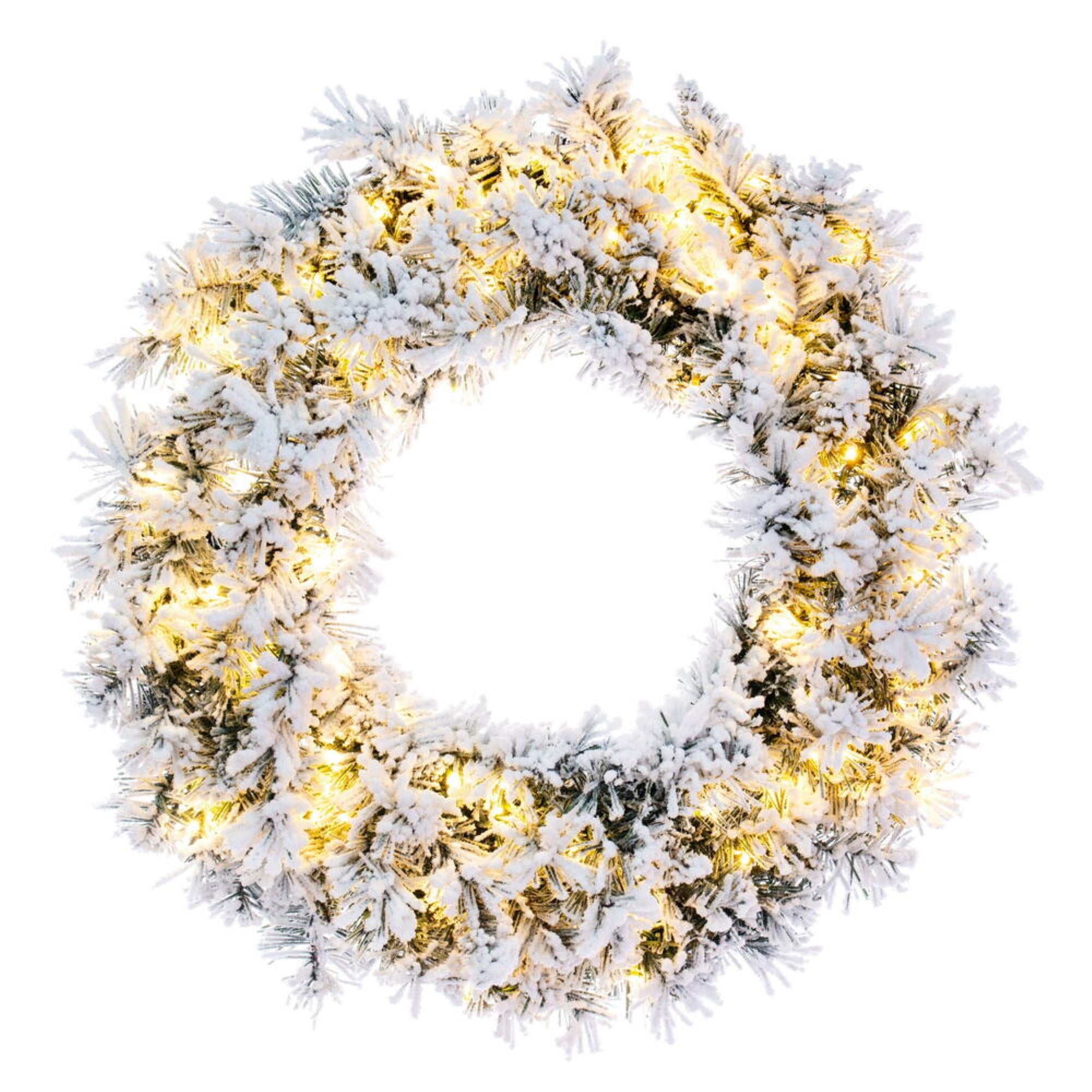 Vickerman 24” Frosted Glacier Pine Artificial Wreath with LED Warm White Lights