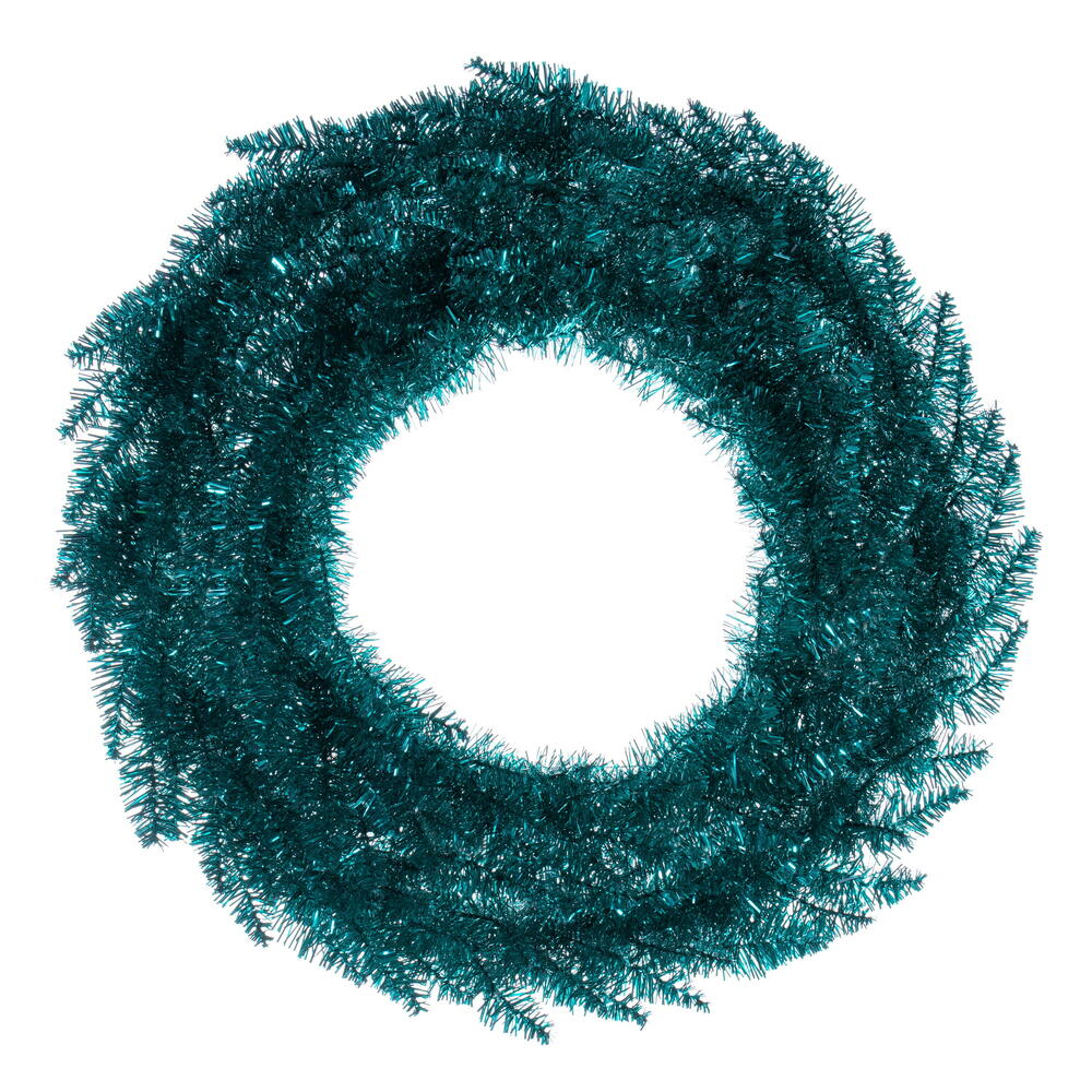 24” Aqua Tinsel Fir Wreath 210Tips