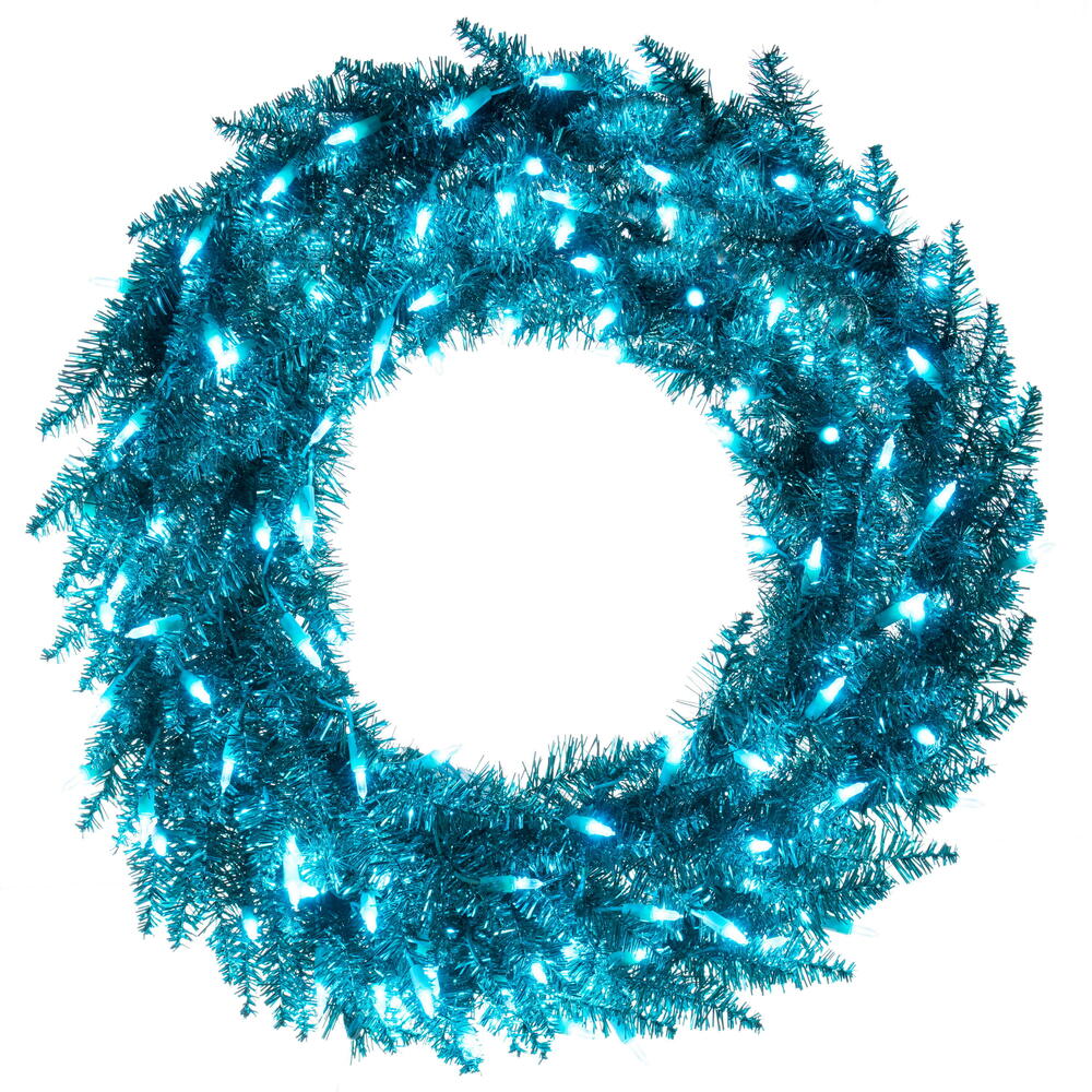 24” Aqua Tinsel Wreath DuraLit 50WW