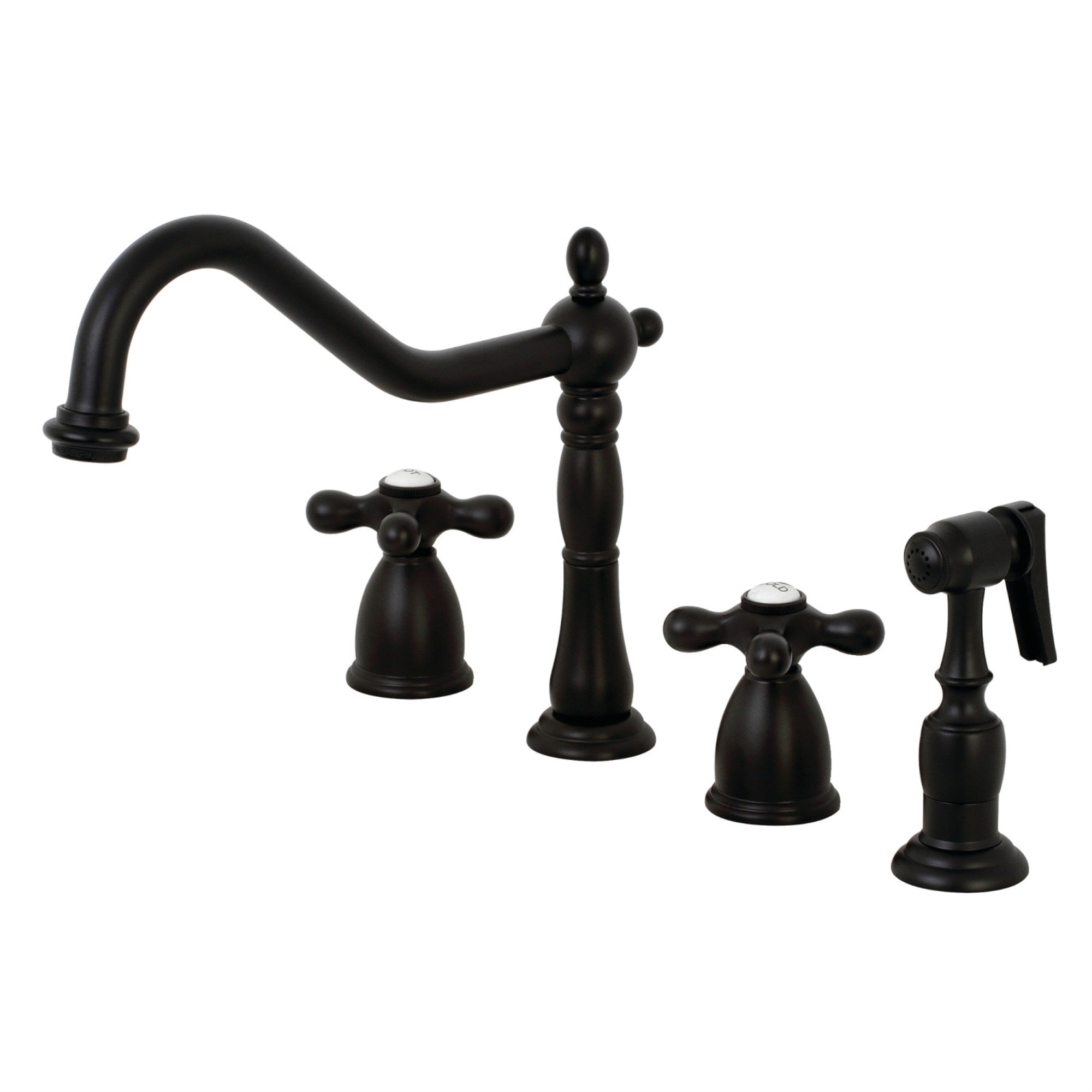 Kingston Brass Kb1790Axbs 8-Inch Widespread Kitchen Faucet With Brass Sprayer, Matte Black