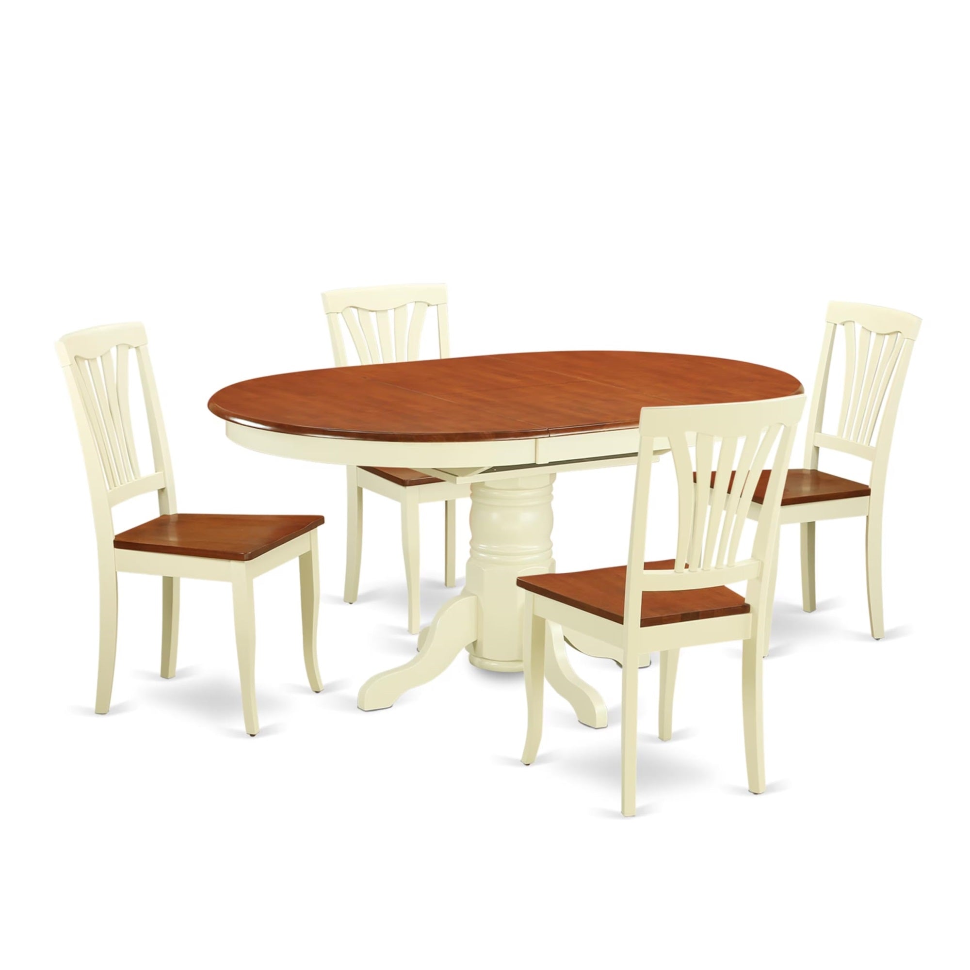 Casafoyer Keav5-Whi-W 5 Piece Kitchen Table Set For 4 Includes An Oval Dining Room Table With  Leaf And 4 Solid Wood Seat Chairs, 42X60 Inch, Buttermilk & Cherry