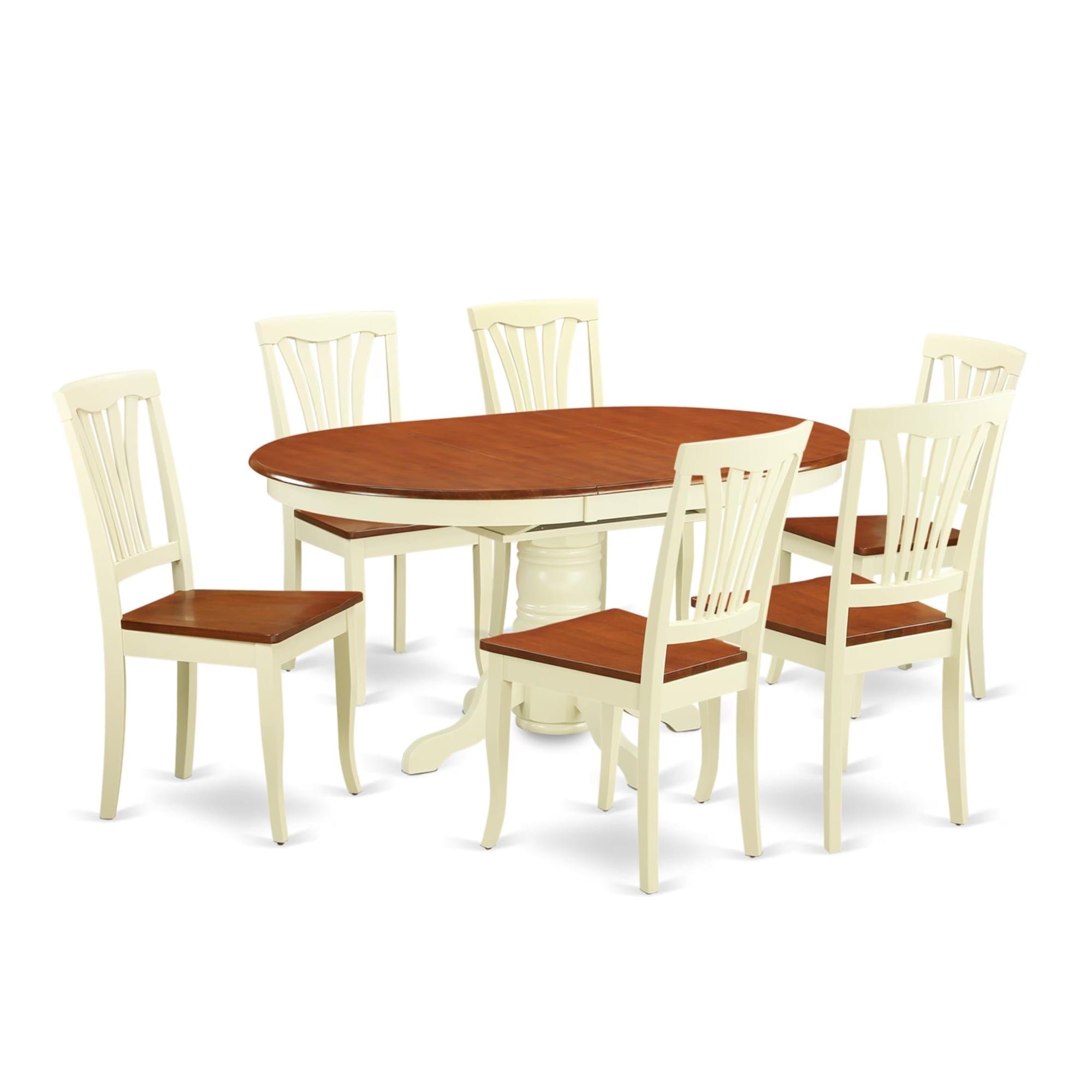 Casafoyer Keav7-Whi-W 7 Piece Dining Room Furniture Set Consist Of An Oval Kitchen Table With  Leaf And 6 Dining Chairs, 42X60 Inch, Buttermilk & Cherry