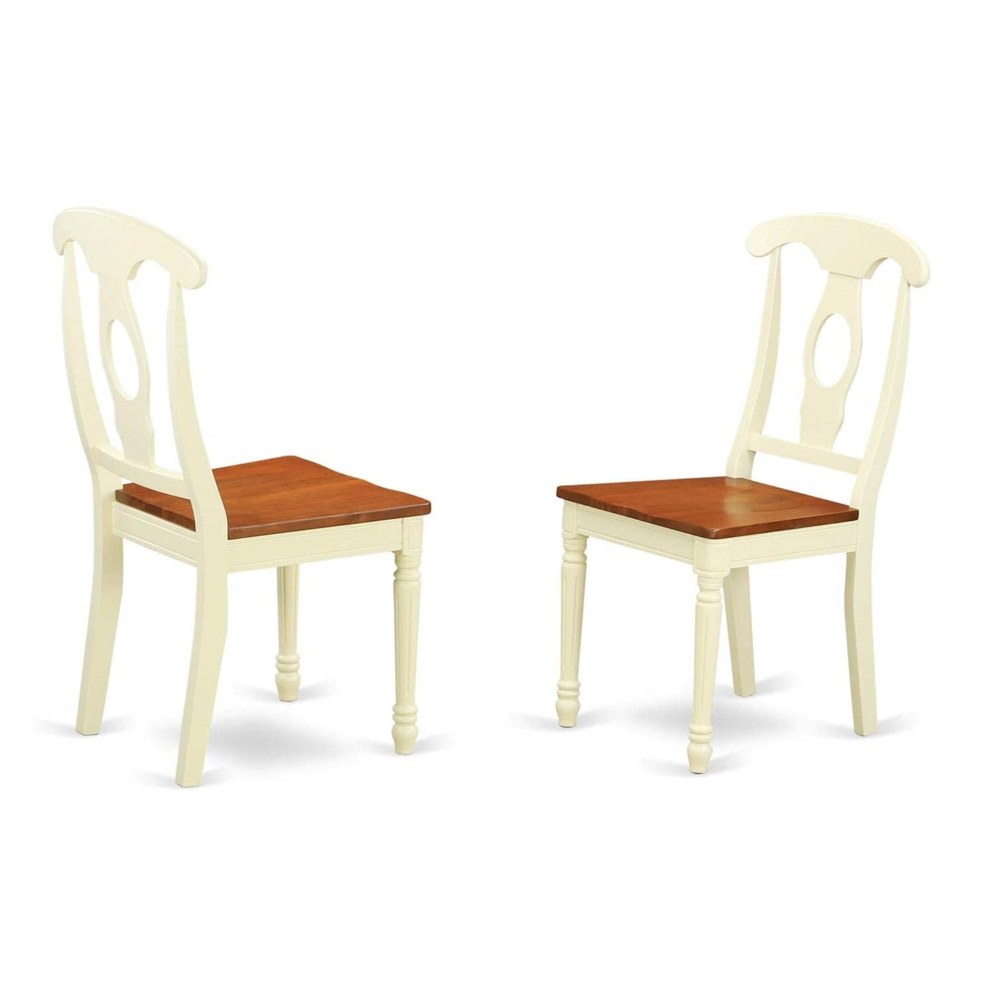 Casafoyer Kec-Whi-W Kenley Kitchen Dining Chairs - Napoleon Back Wood Seat Chairs, Set Of 2, Buttermilk & Cherry