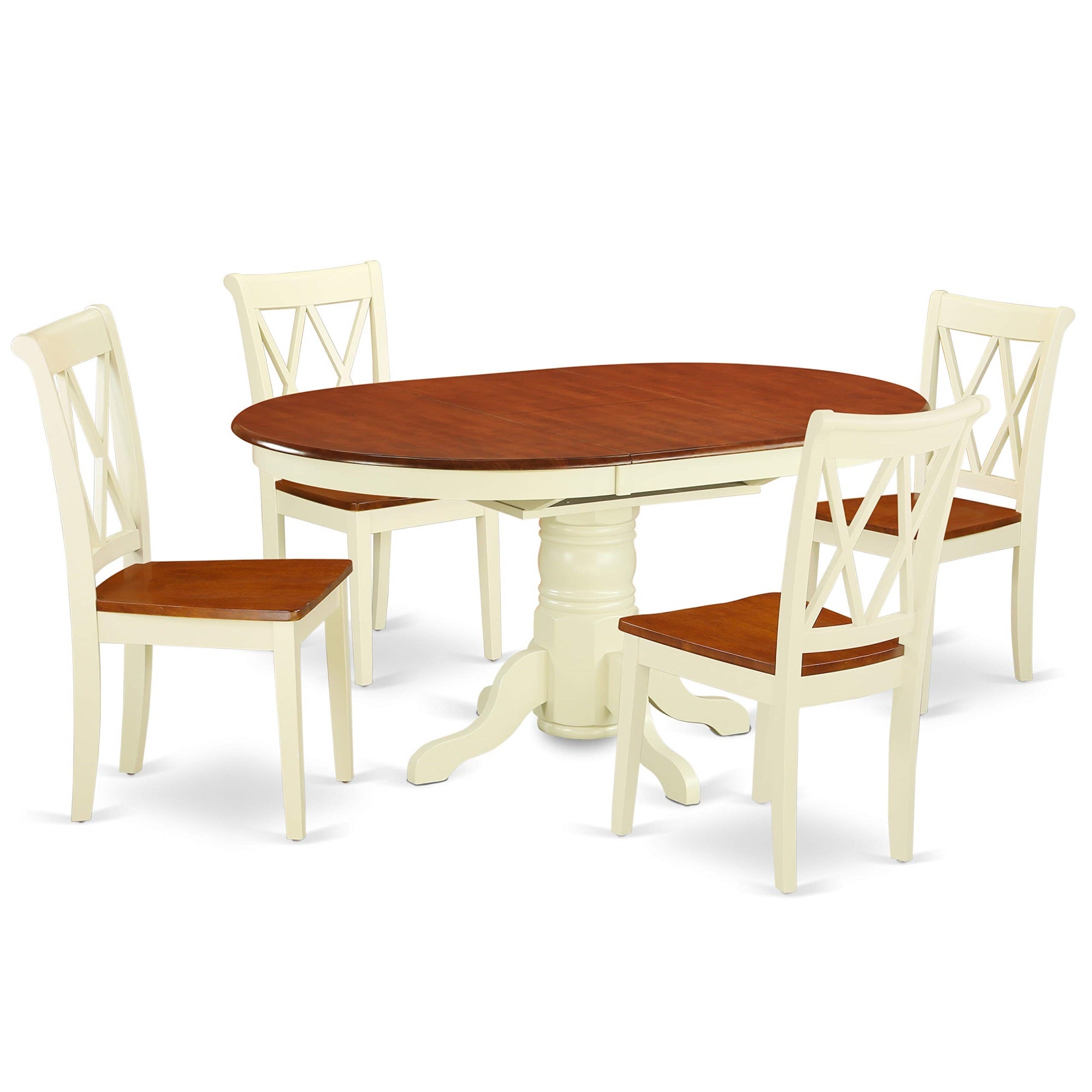 Ergode Kecl5-Bmk-W, 5 Piece Kitchen Table Set, Oval Dining Table With Butterfly Leaf, 4 Dining Room Chairs, 42X60 Inch, Buttermilk & Cherry