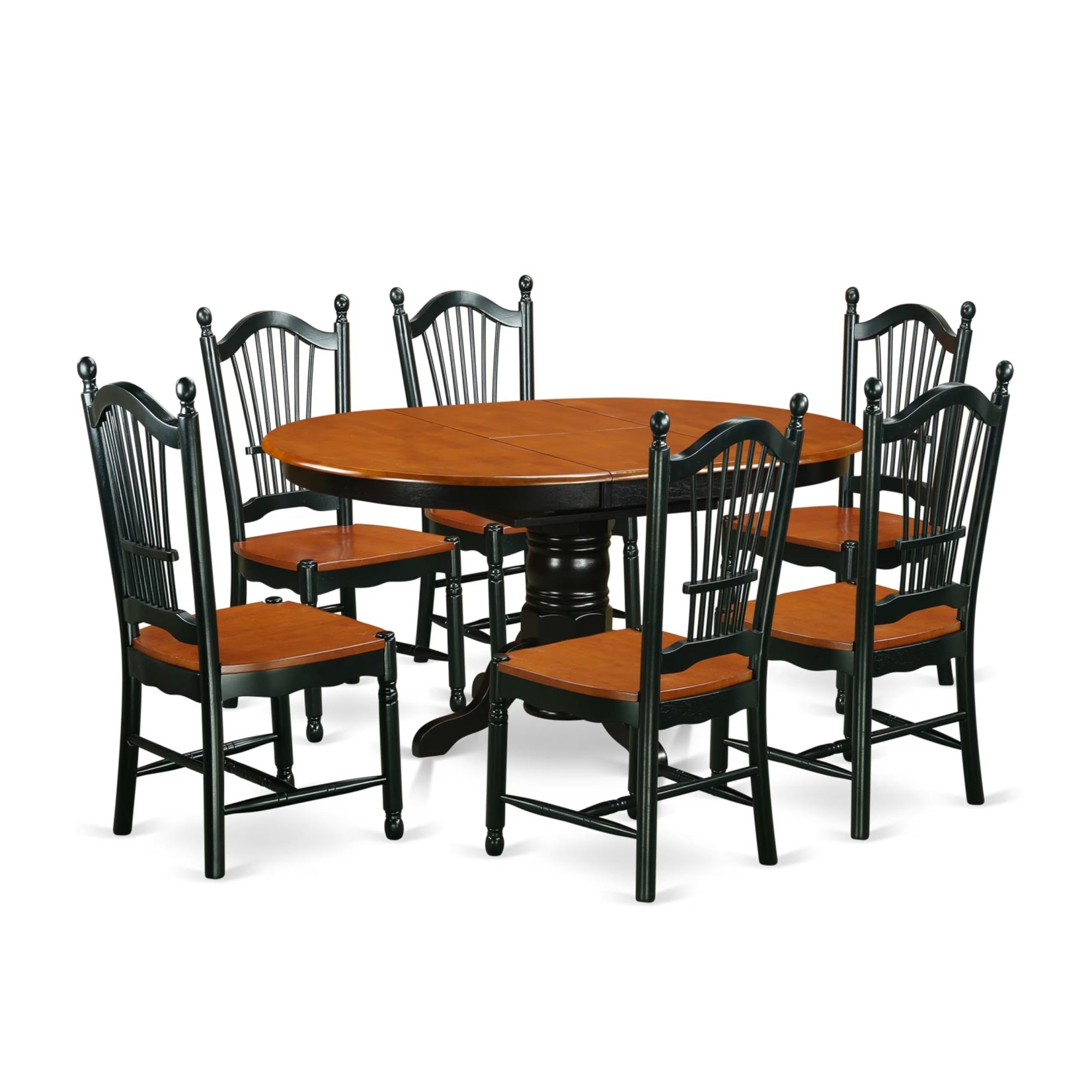 Casafoyer Kedo7-Bch-W 7 Piece Dining Room Table Set Consist Of An Oval Wooden Table With  Leaf And 6 Kitchen Dining Chairs, 42X60 Inch, Black & Cherry