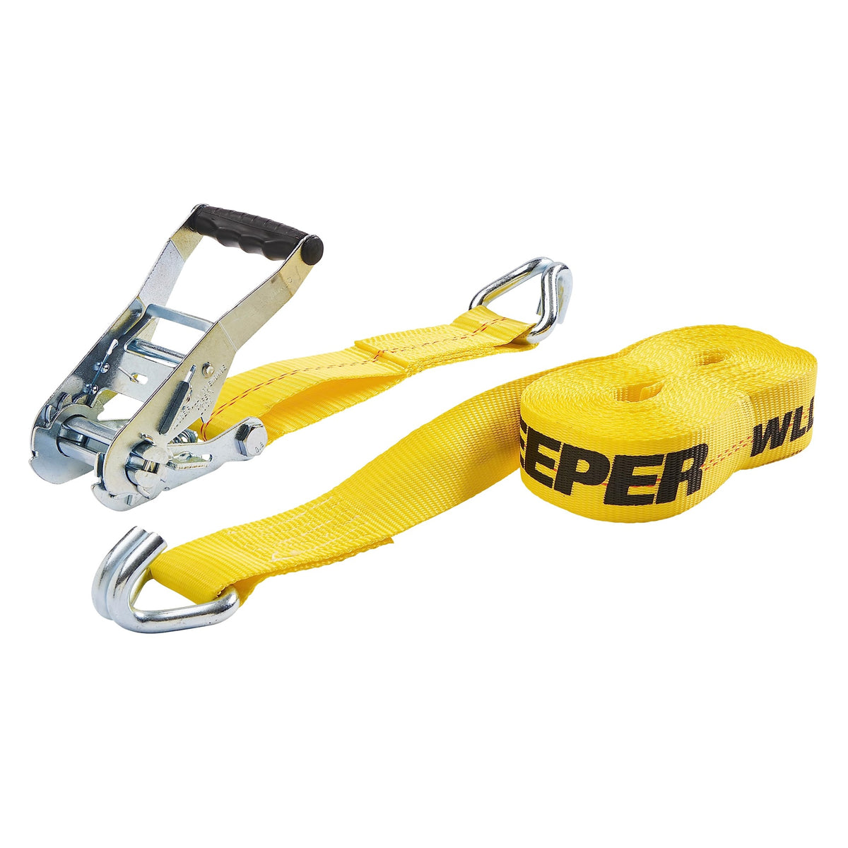Keeper 04622 Heavy Duty 27' X 2'' Ratcheting Tie Down, 10,000 Lbs Rated Capacity With Double J-Hooks, Yellow, '1.5'' X 1.5'' X 0.75'''