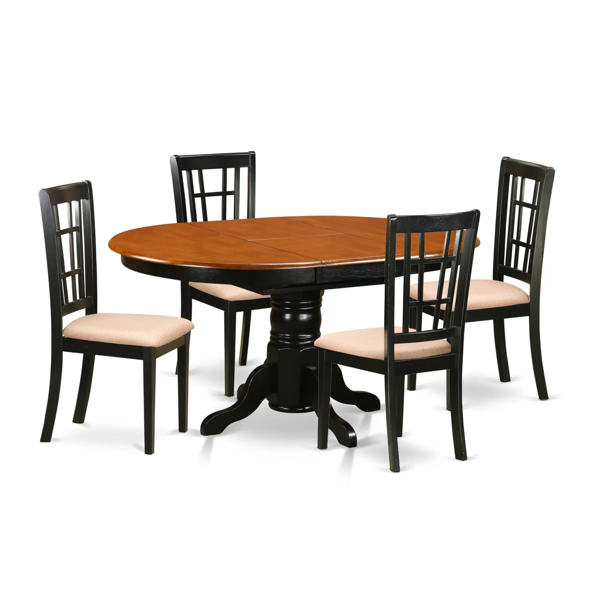 Casafoyer Keni5-Bch-C 5 Piece Dining Room Furniture Set Includes An Oval Kitchen Table With  Leaf And 4 Linen Fabric Upholstered Dining Chairs, 42X60 Inch, Black & Cherry