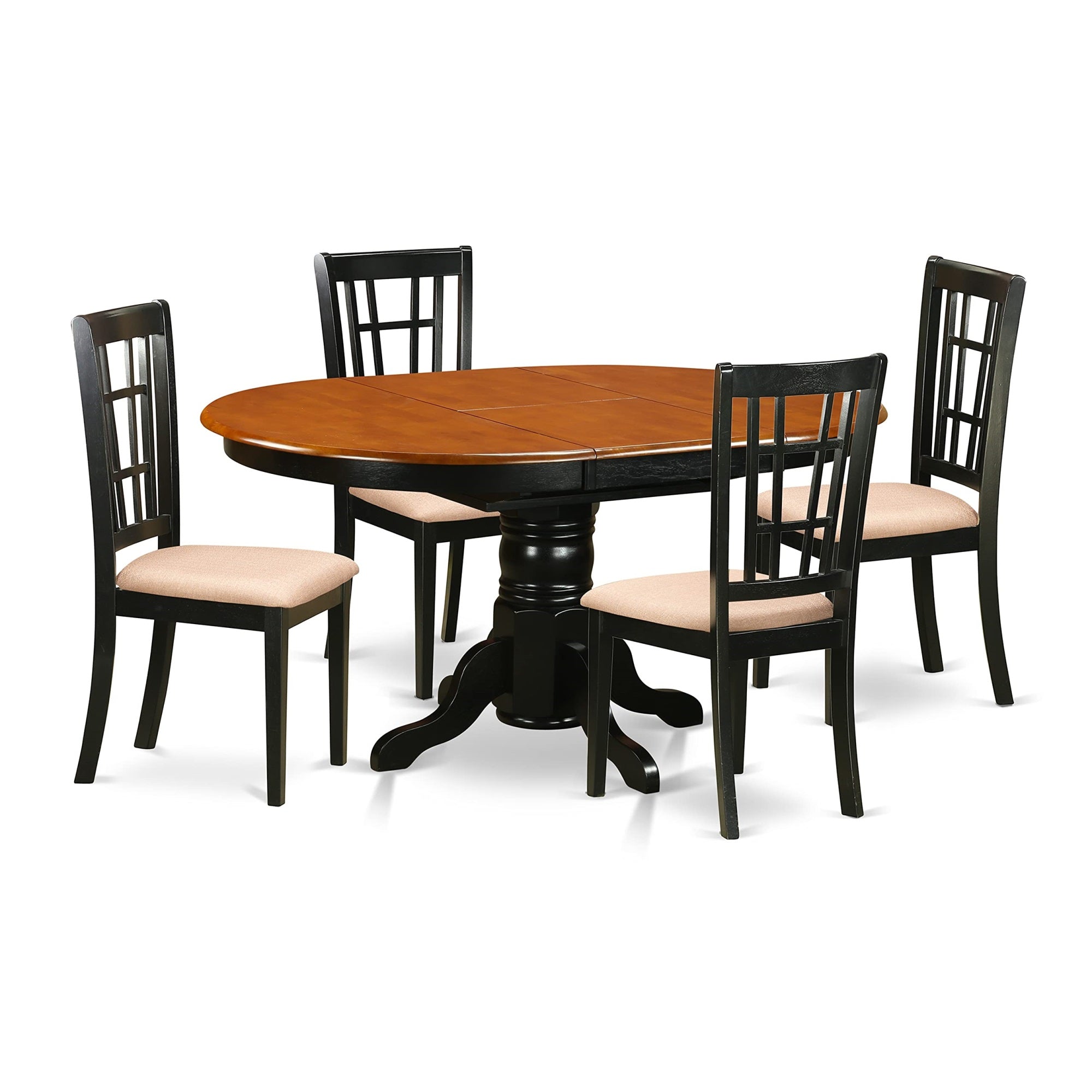 Ergode Keni5-Bch-C, 5 Piece Dining Set, Oval Kitchen Table With Butterfly Leaf, 4 Linen Fabric Dining Chairs, Black & Cherry