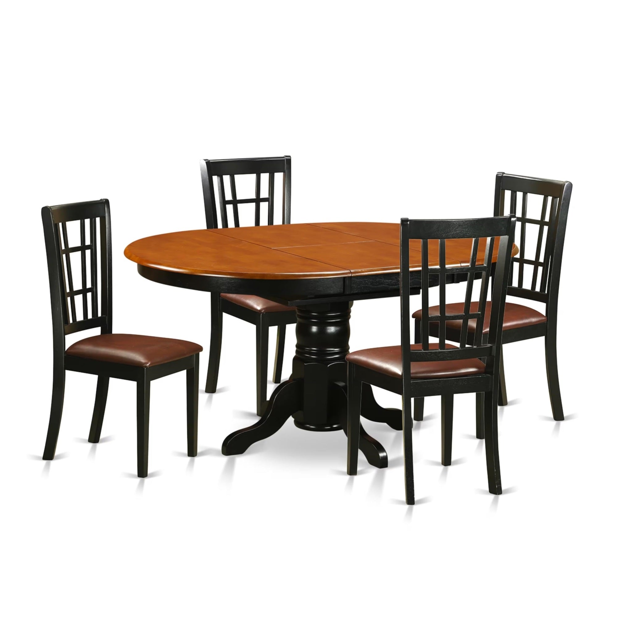 Casafoyer Keni5-Bch-Lc 5 Piece Dining Room Furniture Set Includes An Oval Wooden Table With  Leaf And 4 Faux Leather Kitchen Dining Chairs, 42X60 Inch, Black & Cherry