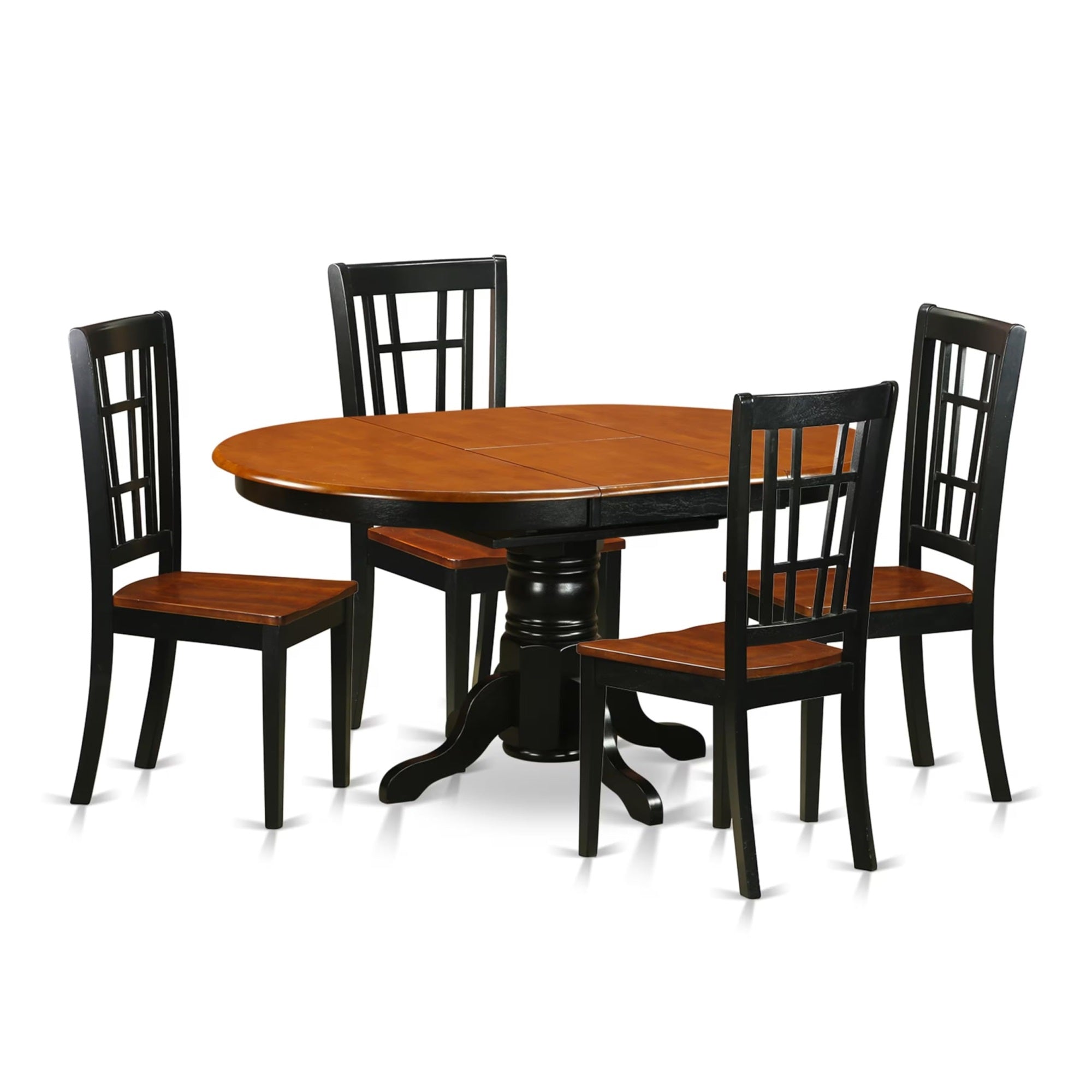 Casafoyer Keni5-Bch-W 5 Piece Dining Set Includes An Oval Dining Room Table With  Leaf And 4 Wood Seat Chairs, 42X60 Inch, Black & Cherry