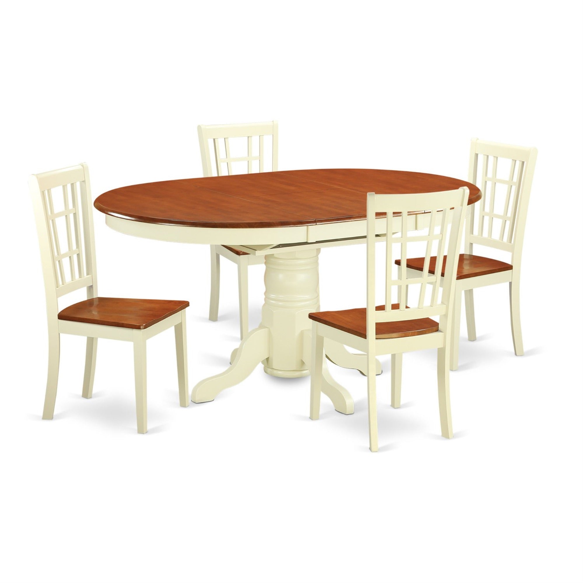 Ergode Keni5-Whi-W, 5-Piece Kitchen Dining Table Set, Oval Table With Butterfly Leaf, 4 Chairs, Buttermilk & Cherry, 42X60 Inch