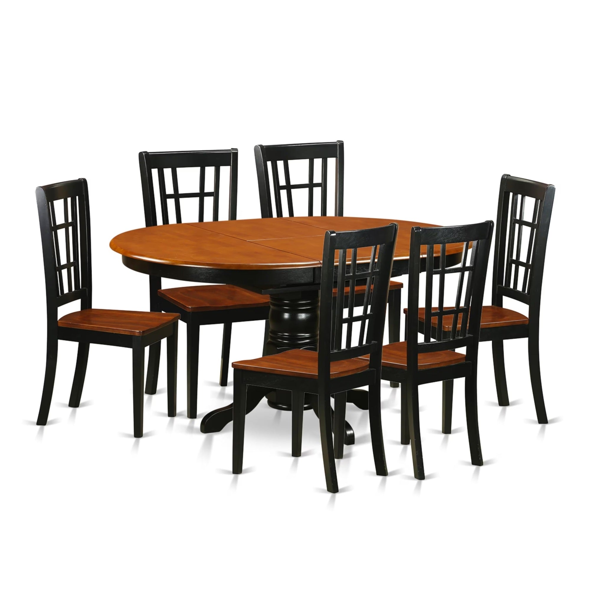 Casafoyer Keni7-Bch-W 7 Piece Modern Dining Table Set Consist Of An Oval Wooden Table With  Leaf And 6 Dining Room Chairs, 42X60 Inch, Black & Cherry