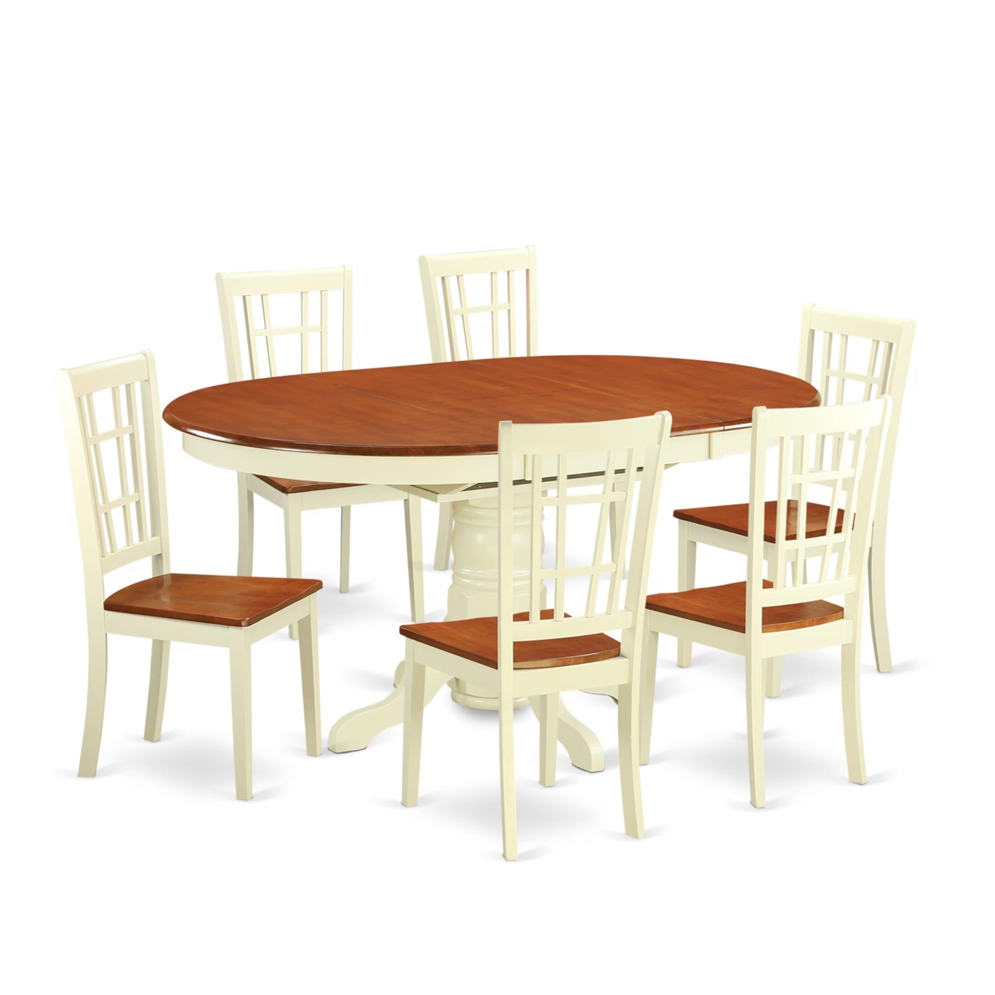 Casafoyer Keni7-Whi-W 7 Piece Dining Room Table Set Consist Of An Oval Wooden Table With  Leaf And 6 Kitchen Dining Chairs, 42X60 Inch, Buttermilk & Cherry