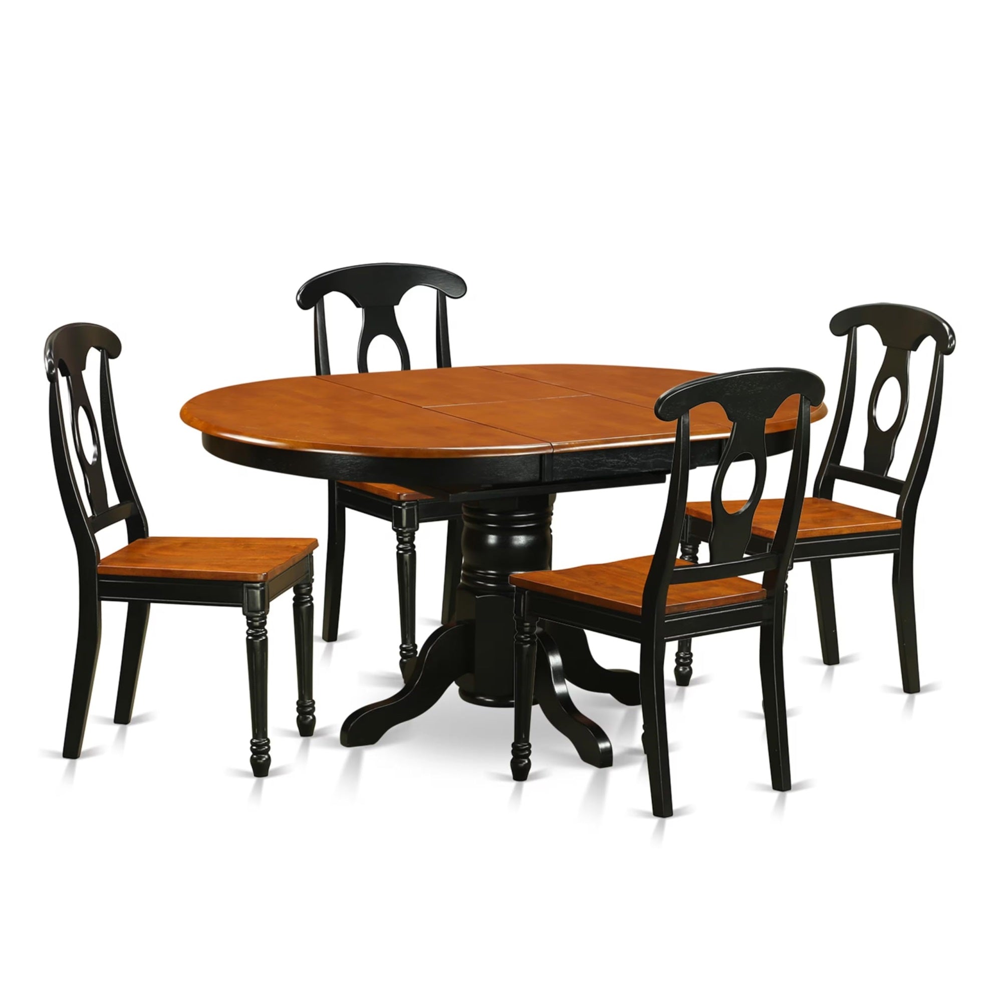 Casafoyer Kenl5-Blk-W 5 Piece Kitchen Table Set For 4 Includes An Oval Dining Table With  Leaf And 4 Dining Room Chairs, 42X60 Inch, Black & Cherry