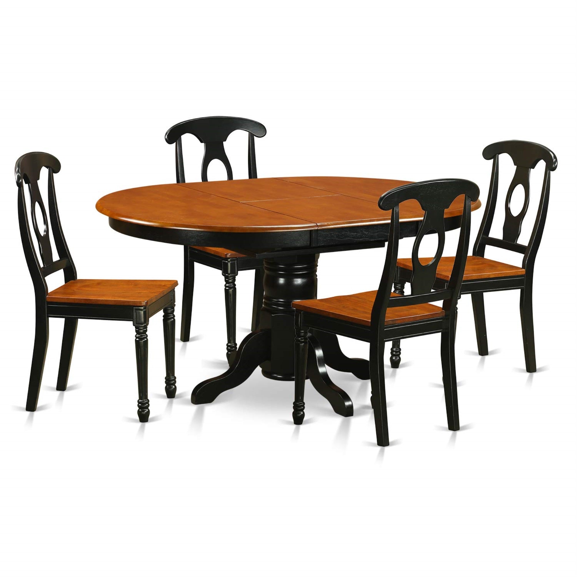 Ergode Kenl5-Blk-W, 5 Piece Kitchen Table Set, Oval Dining Table With Butterfly Leaf, 4 Dining Chairs, Black & Cherry, 42X60 Inch