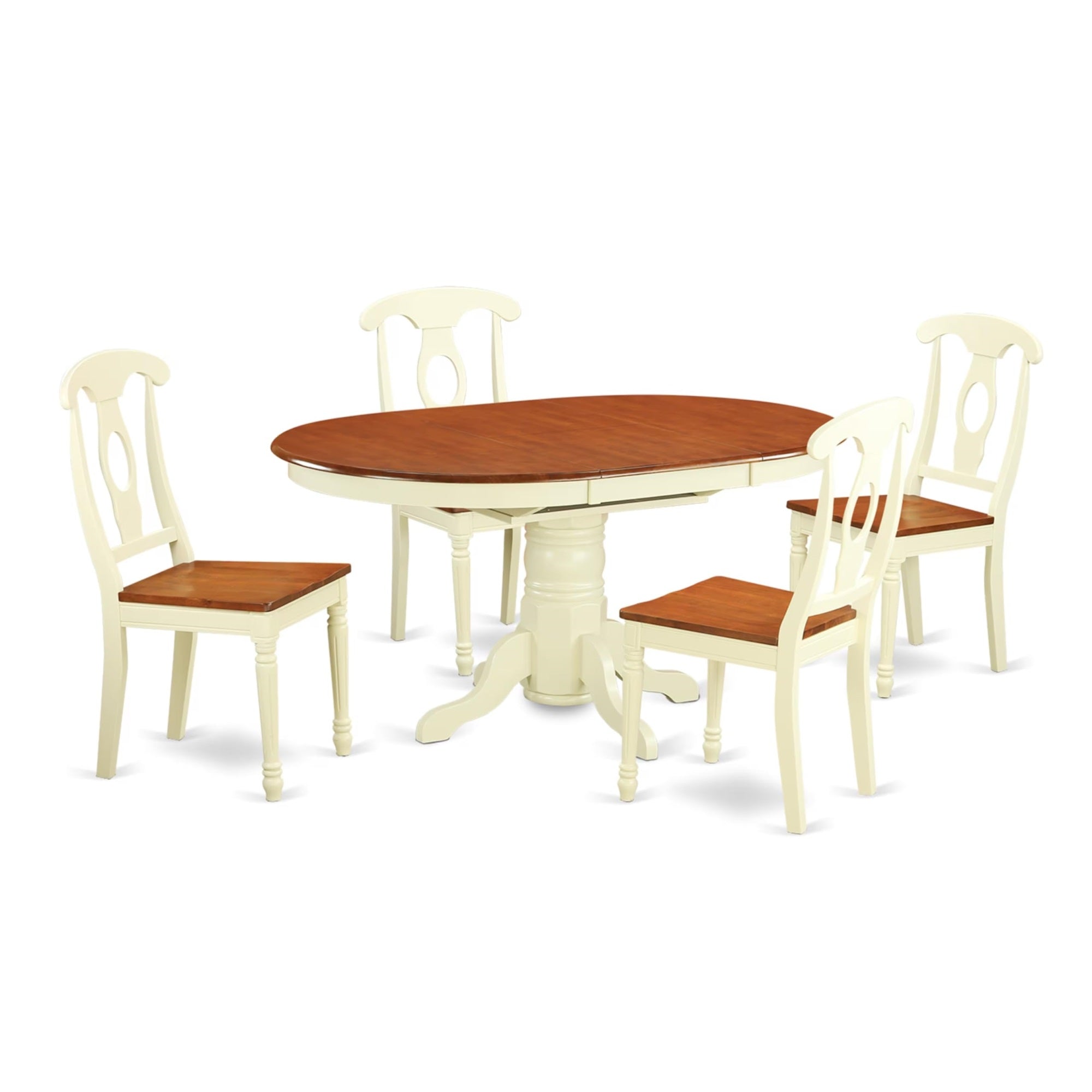 Casafoyer Kenl5-Whi-W 5 Piece Modern Dining Table Set Includes An Oval Wooden Table With  Leaf And 4 Dining Room Chairs, 42X60 Inch, Buttermilk & Cherry