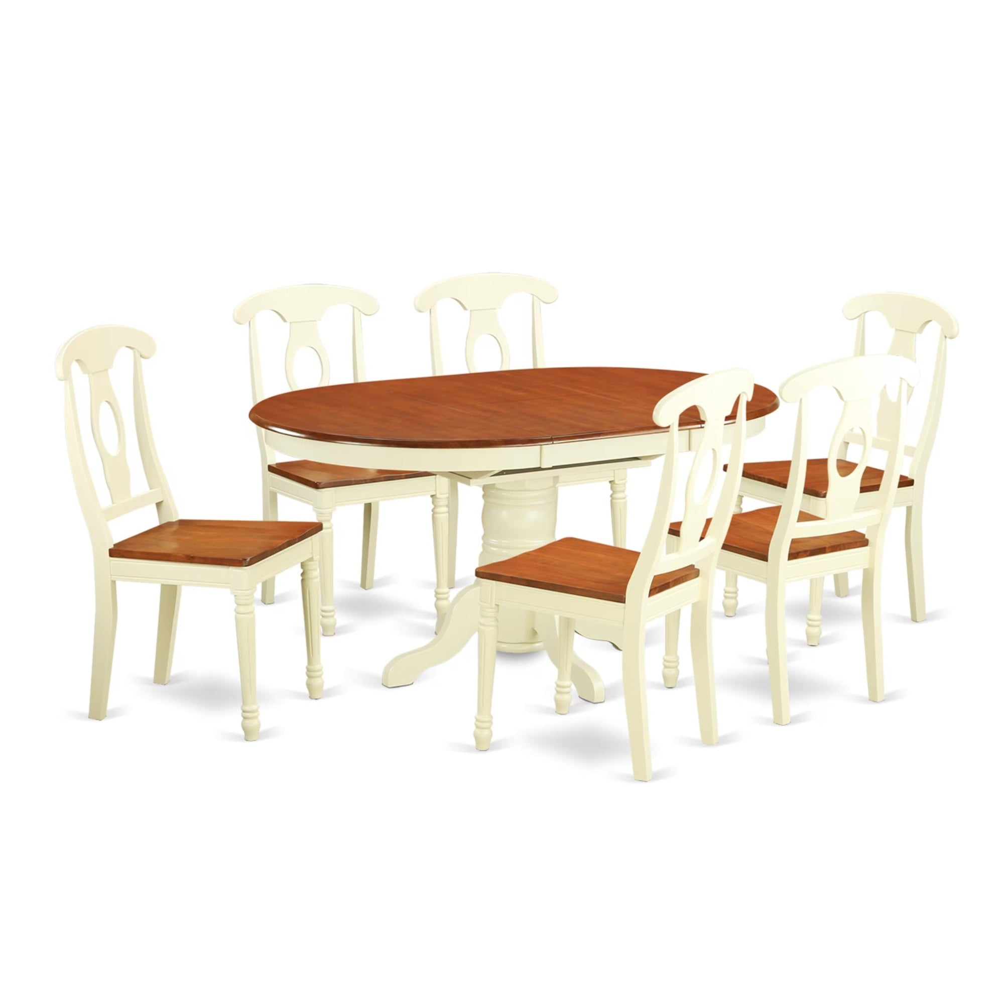 Casafoyer Kenl7-Whi-W 7 Piece Modern Dining Table Set Consist Of An Oval Wooden Table With  Leaf And 6 Kitchen Dining Chairs, 42X60 Inch, Buttermilk & Cherry