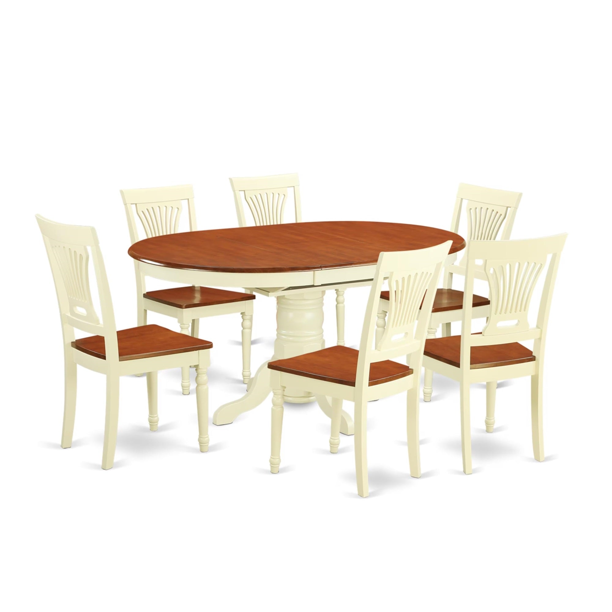 Casafoyer Kepl7-Whi-W 7 Piece Dining Room Table Set Consist Of An Oval Kitchen Table With  Leaf And 6 Dining Chairs, 42X60 Inch, Buttermilk & Cherry