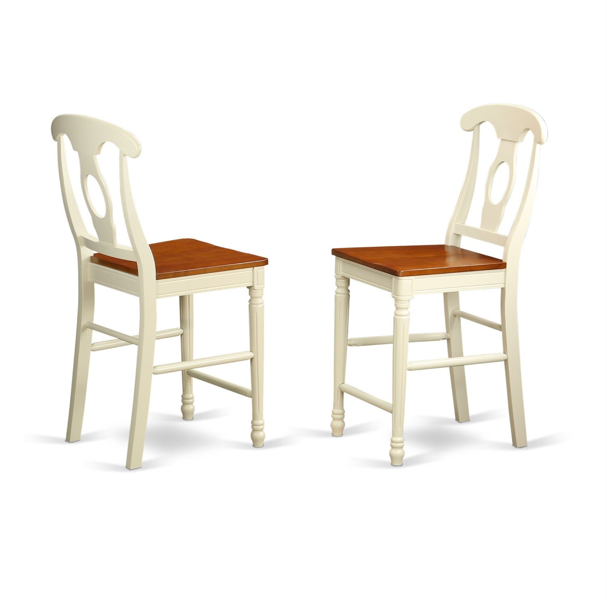 East West Furniture Kes-Whi-W Kenley Counter Height Dining Napoleon Back Solid Wood Seat Chairs, Set Of 2, Buttermilk & Cherry