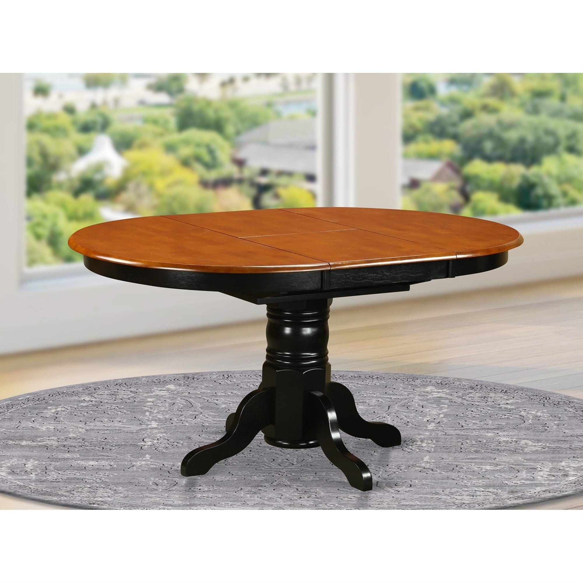 Casafoyer Ket-Blk-Tp Kenley Modern Kitchen Table - An Oval Dining Table Top With  Leaf & Pedestal Base, 42X60 Inch, Black & Cherry