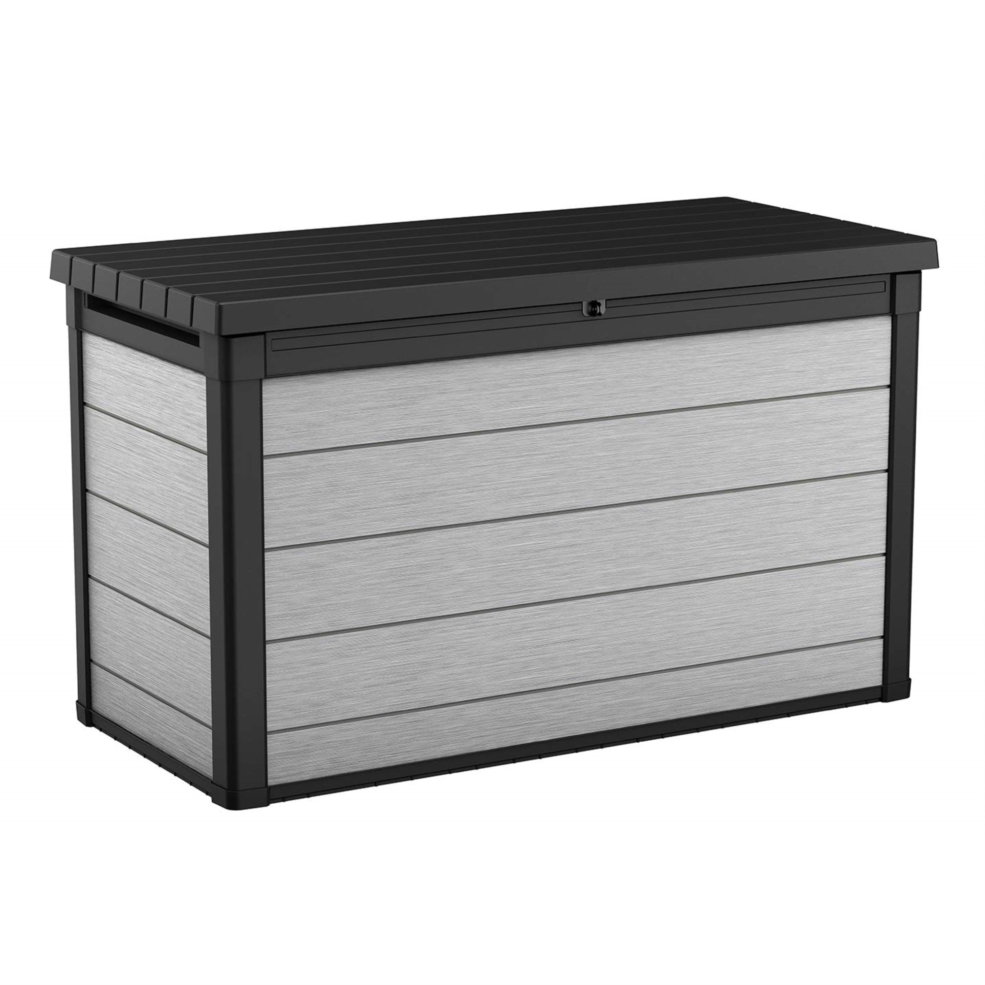 Keter Denali 200 Gallon Resin Large Deck Box With Double Wall 20Mm Panels - Paintable And Drillable-Organization And Storage For Patio Furniture And Outdoor Items, Grey & Black