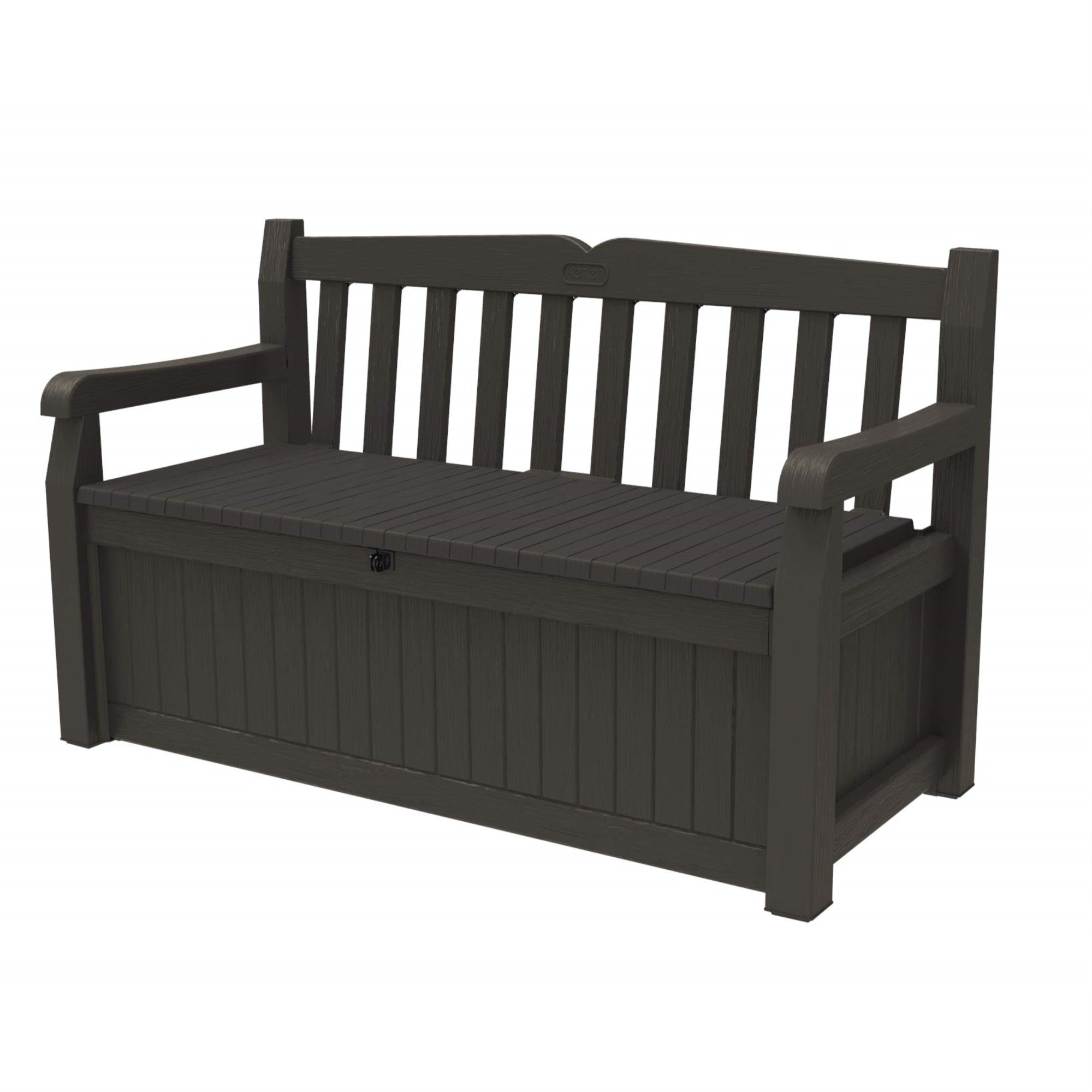Keter Solana 70 Gallon Storage Bench Deck Box For Patio Furniture, Front Porch Decor And Outdoor Seating - Perfect To Store Garden Tools And Pool Toys, Brown/Brown