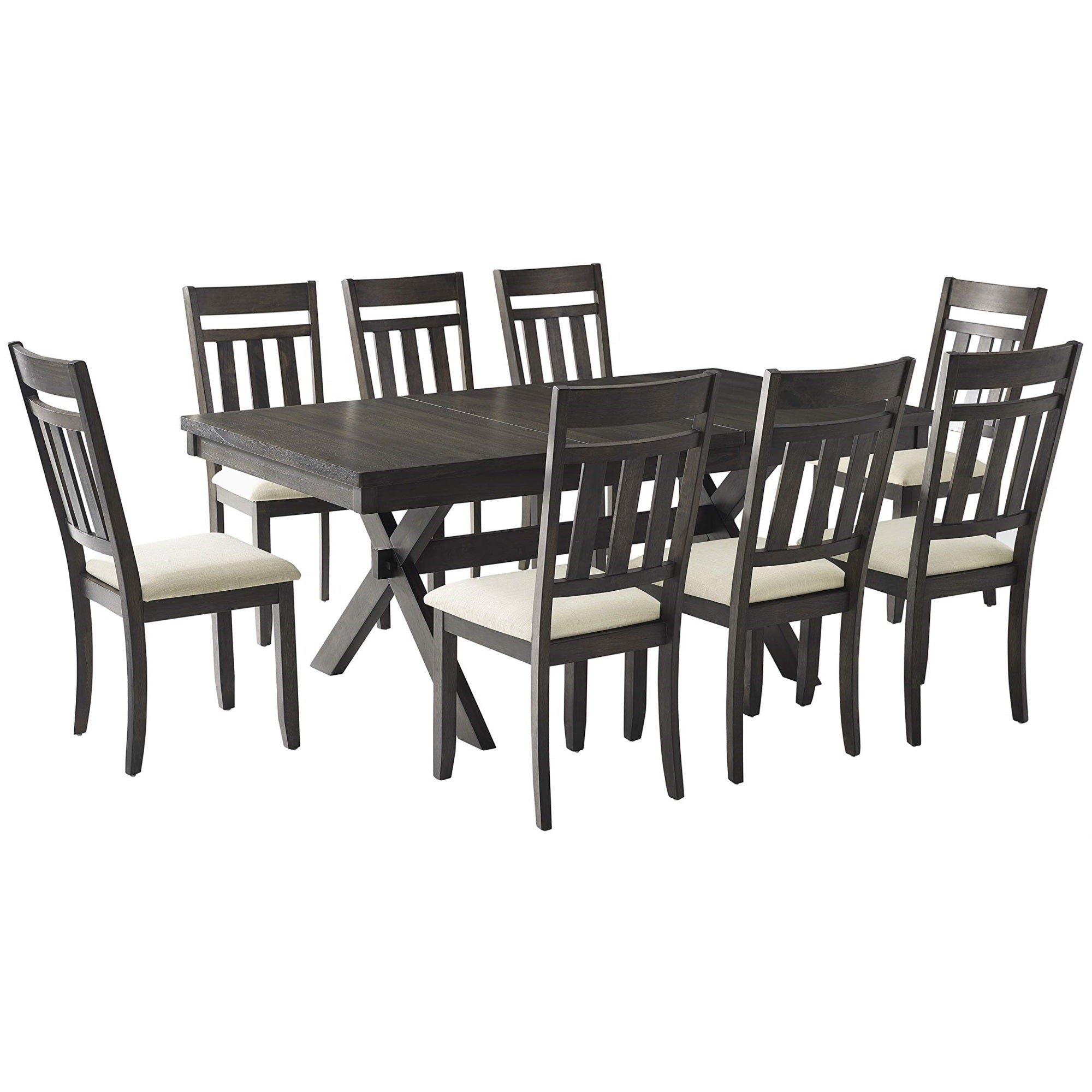 Casafoyer Furniture Hayden 9-Piece Modern Farmhouse Dining Table Set For 8 With Slat Back Chairs, Slate
