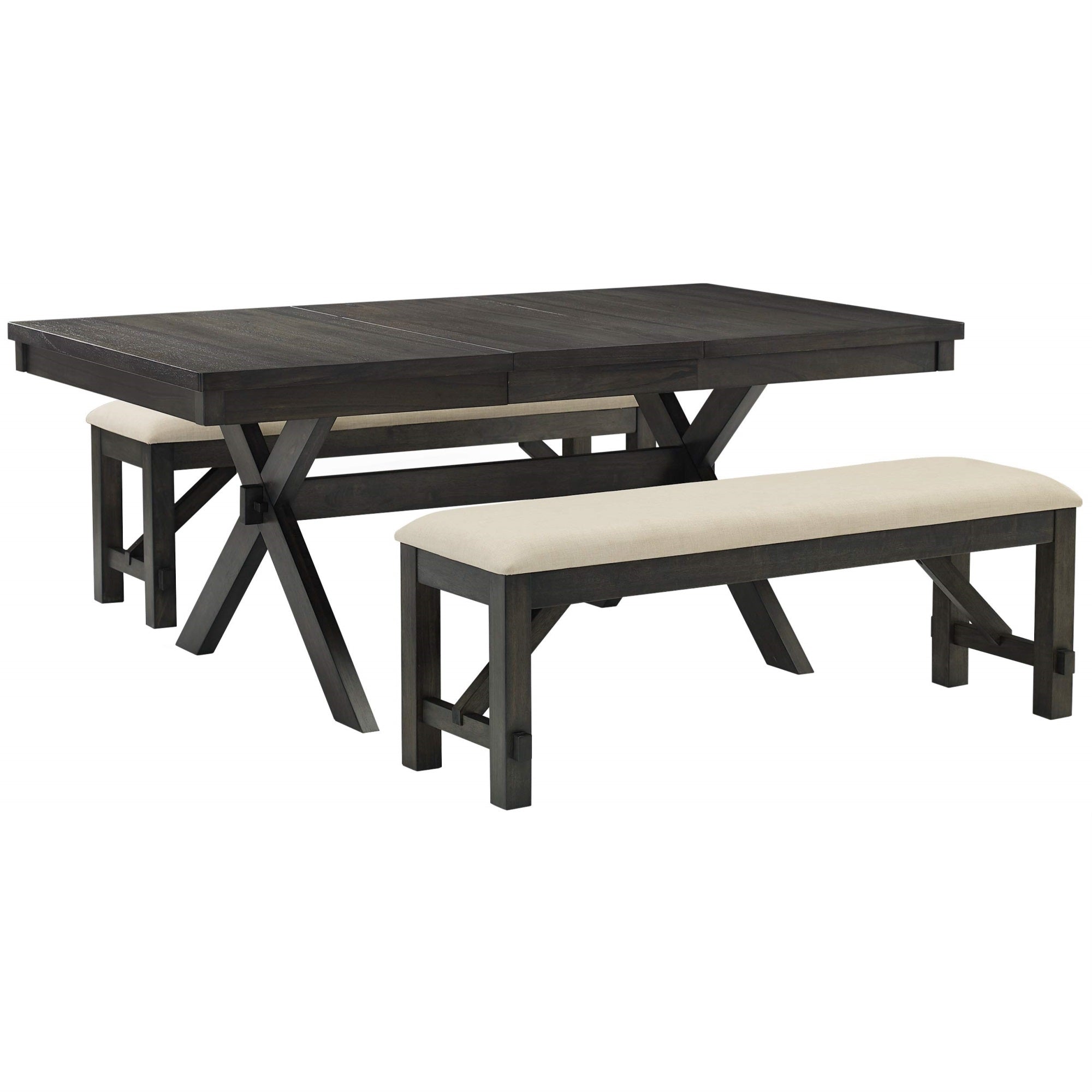 Casafoyer Furniture Hayden 3-Piece Modern Farmhouse Dining Table Set For 6 With 2 Wood Benches, Slate