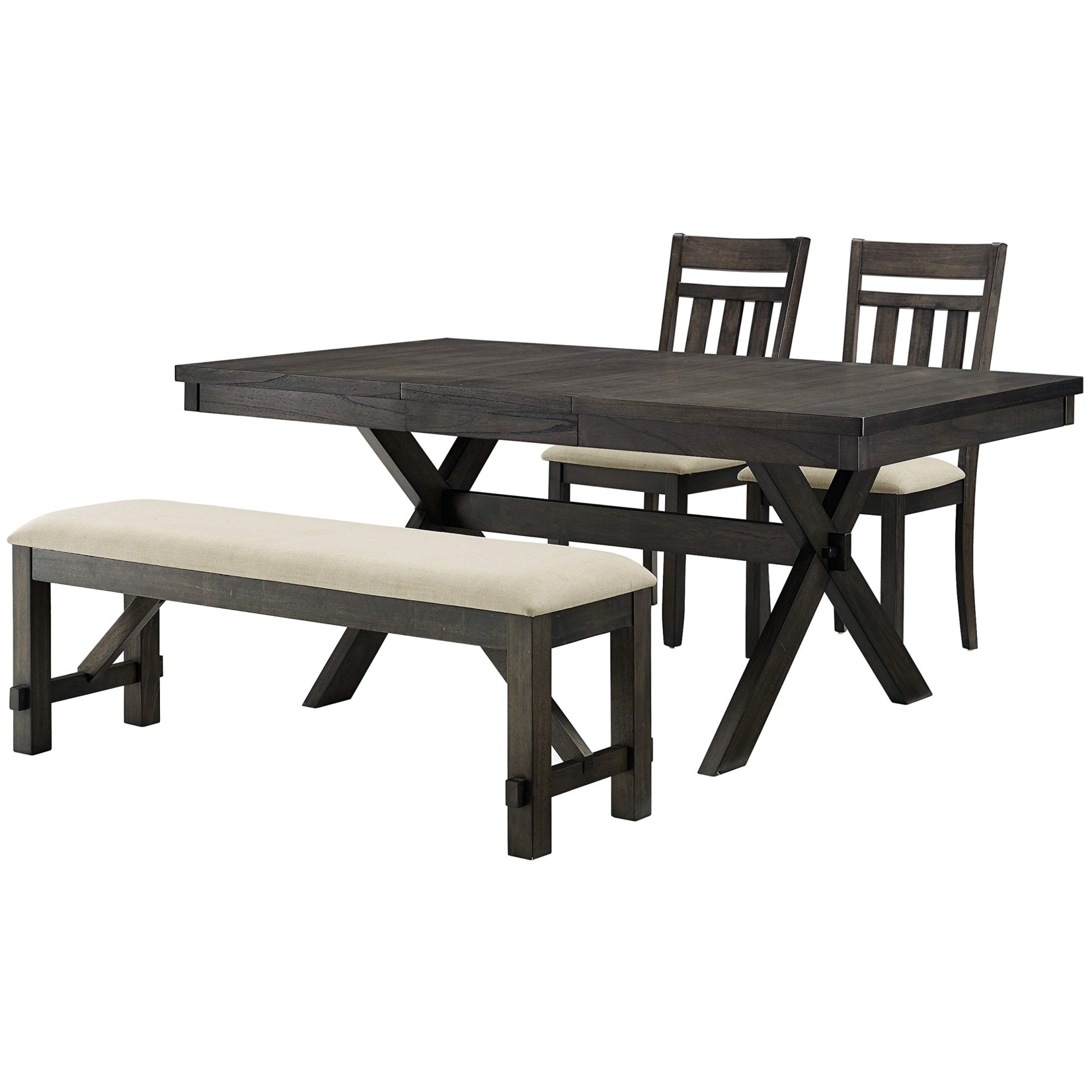 Casafoyer Furniture Hayden 4-Piece Modern Farmhouse Dining Table Set For 5 With 2 Slat Back Chairs And A Bench, Slate