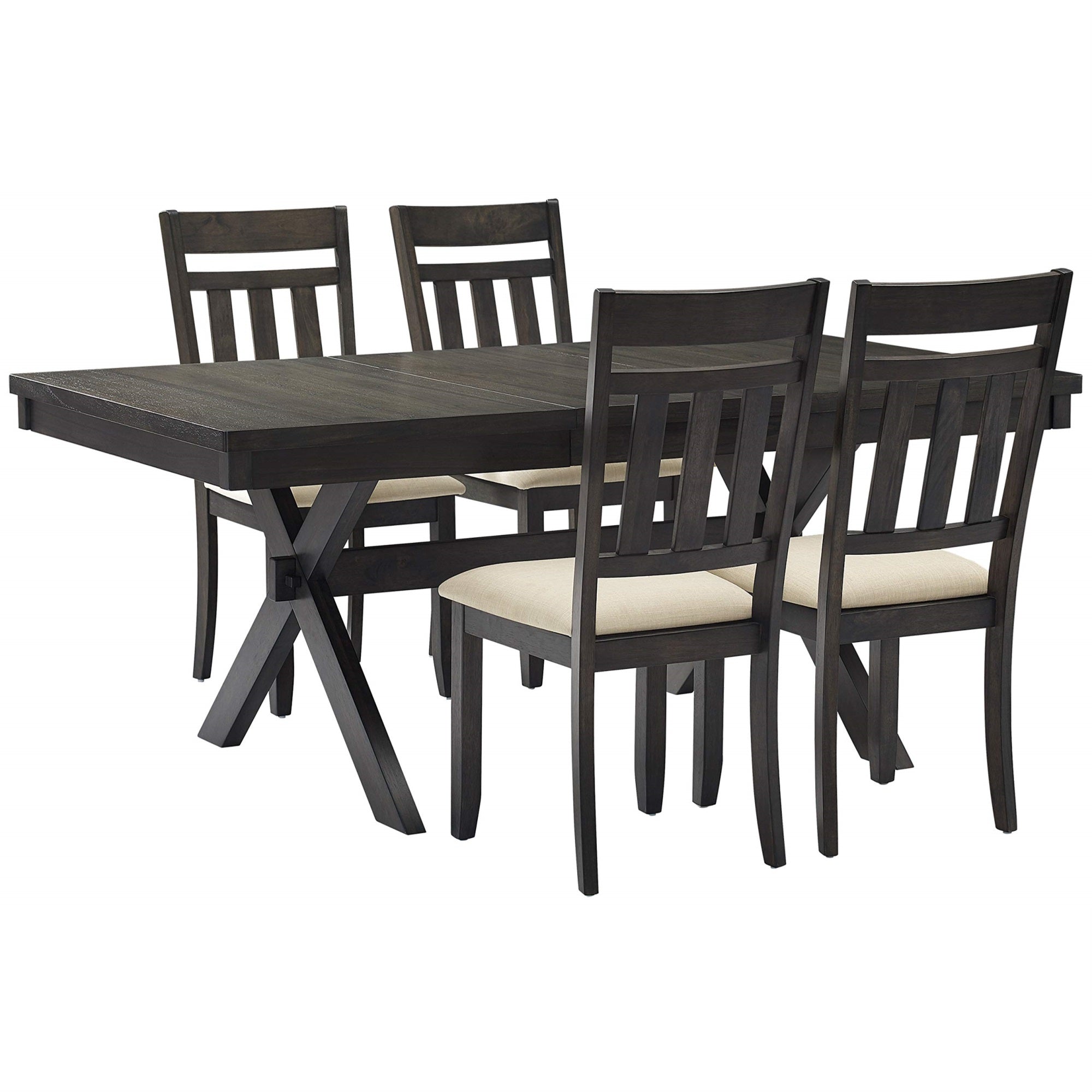 Casafoyer Furniture Hayden 5-Piece Modern Farmhouse Dining Table Set For 4 With Slat Back Chairs, Slate
