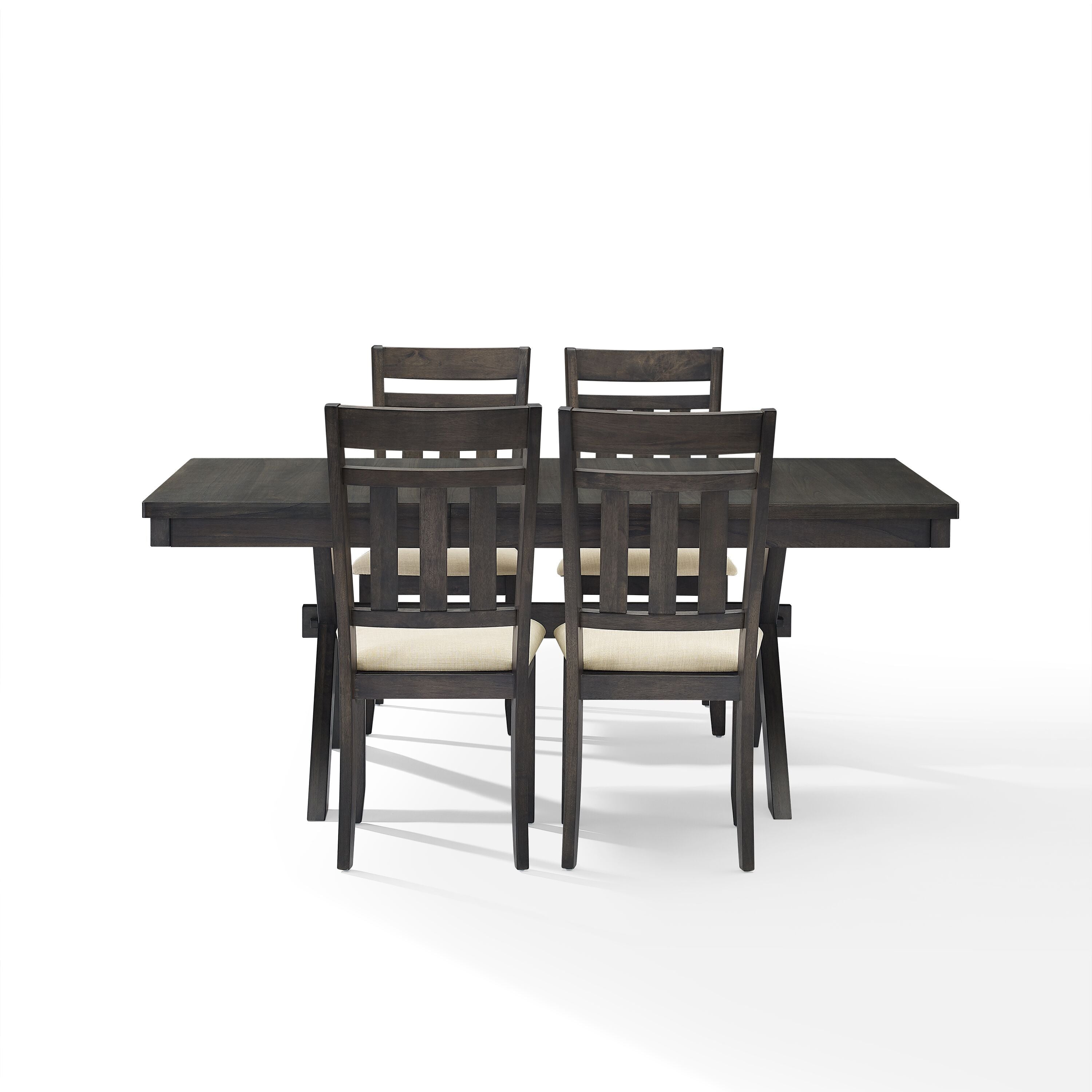 Hayden 5Pc Dining Set | Expandable Table With 18' Leaf | 4 Chairs | Rustic Farmhouse Design | X-Shaped Legs | Slat Back Chairs