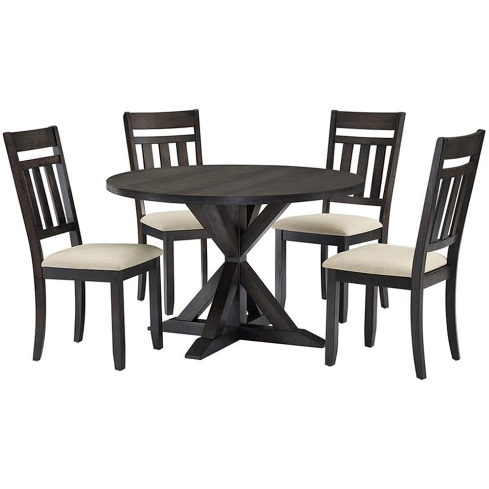 Casafoyer Furniture Hayden 5-Piece Modern Farmhouse Round Dining Table Set For 4 With Slat Back Chairs, Slate