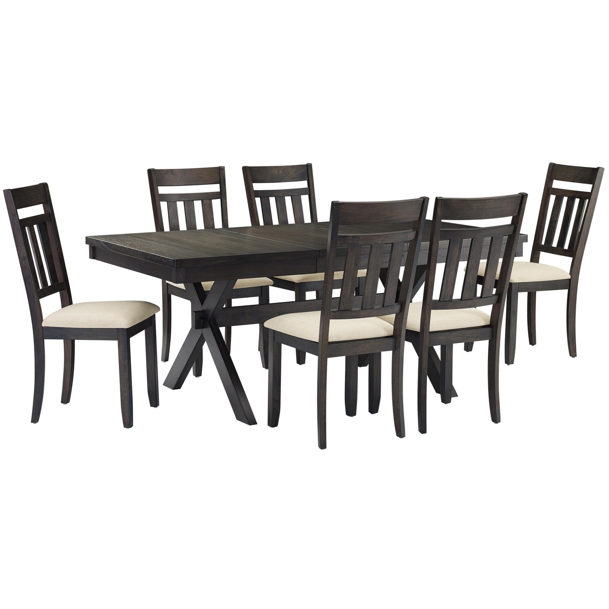 Casafoyer Furniture Hayden 7-Piece Modern Farmhouse Dining Table Set For 6 With Slat Back Chairs, Slate