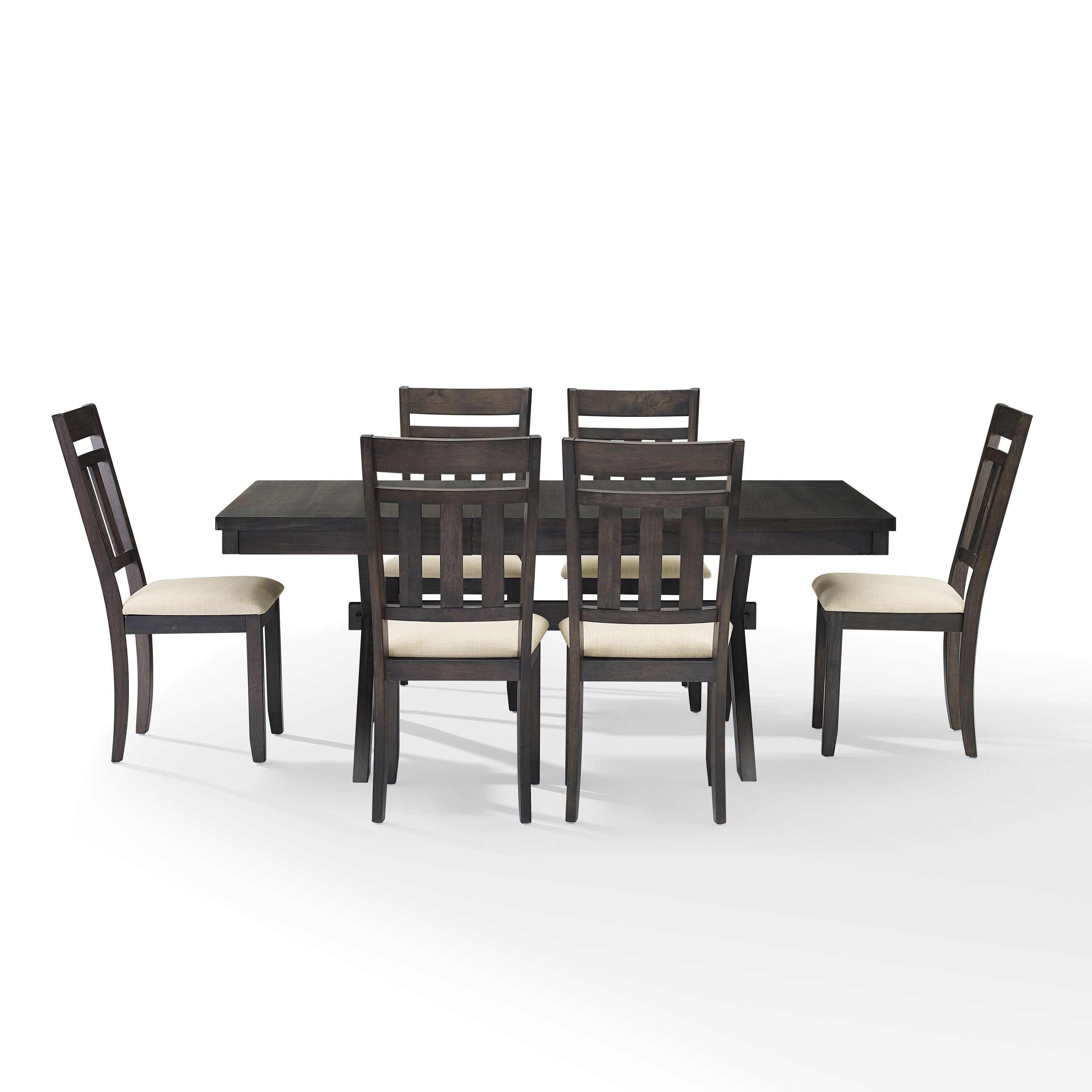 Hayden 7Pc Dining Set | Rustic Farmhouse Style | Table With 18' Extension Leaf | X-Shaped Legs | Slat Back Chairs | Seats 4-6