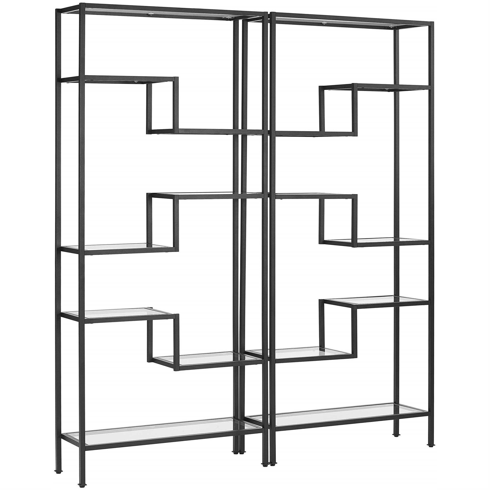 Casafoyer Furniture Sloane 2-Piece Bookshelf Set With Glass Shelves, Bookcase Storage, Matte Black