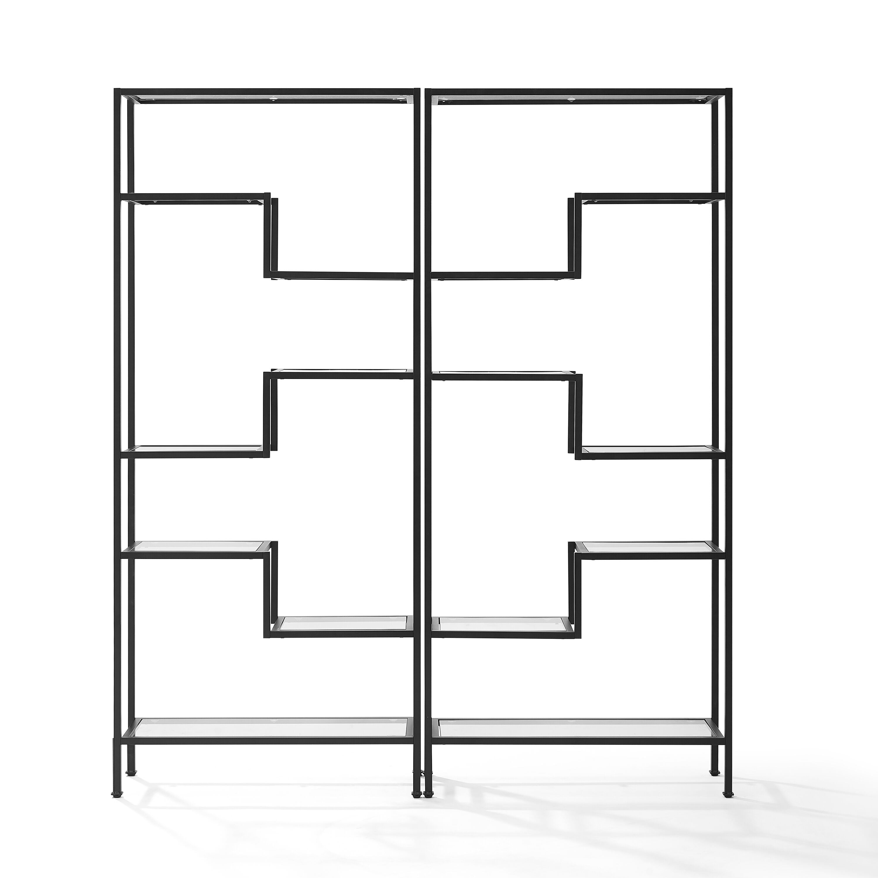 Sloane 2Pc Etagere Set - Modern Sophistication & Functionality - Steel Frame, Glass Shelves - Adjustable Heights - Art Deco Charm - Ideal For Living Room Or Home Office