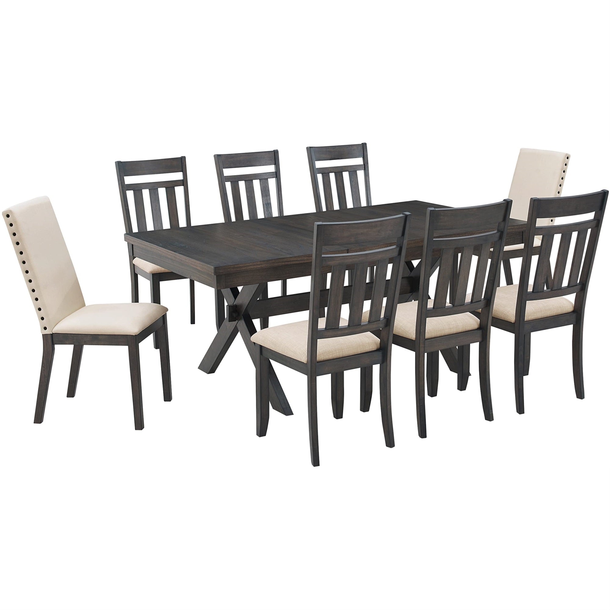 Casafoyer Furniture Hayden 9-Piece Modern Farmhouse Dining Table Set For 8 With 6 Slat And 2 Parsons Chairs, Slate