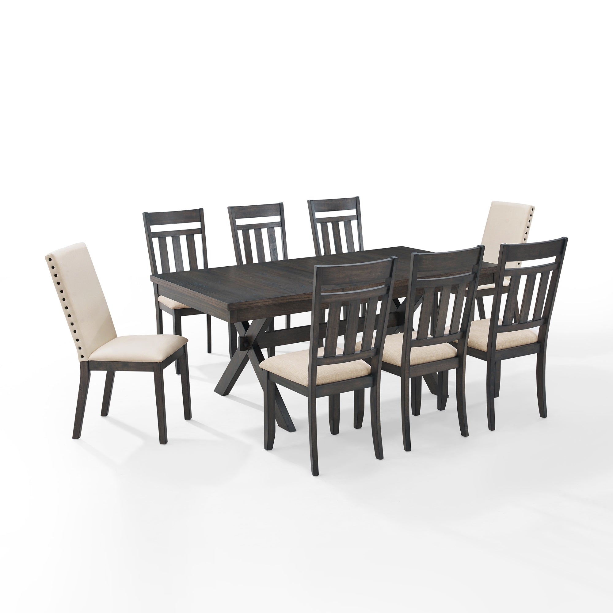 Hayden 9Pc Dining Set: Rustic Charm Meets Sophistication. Farmhouse Table With X-Shaped Legs And Trestle Base. Accommodates 8 Diners. Perfect For Family Gatherings.