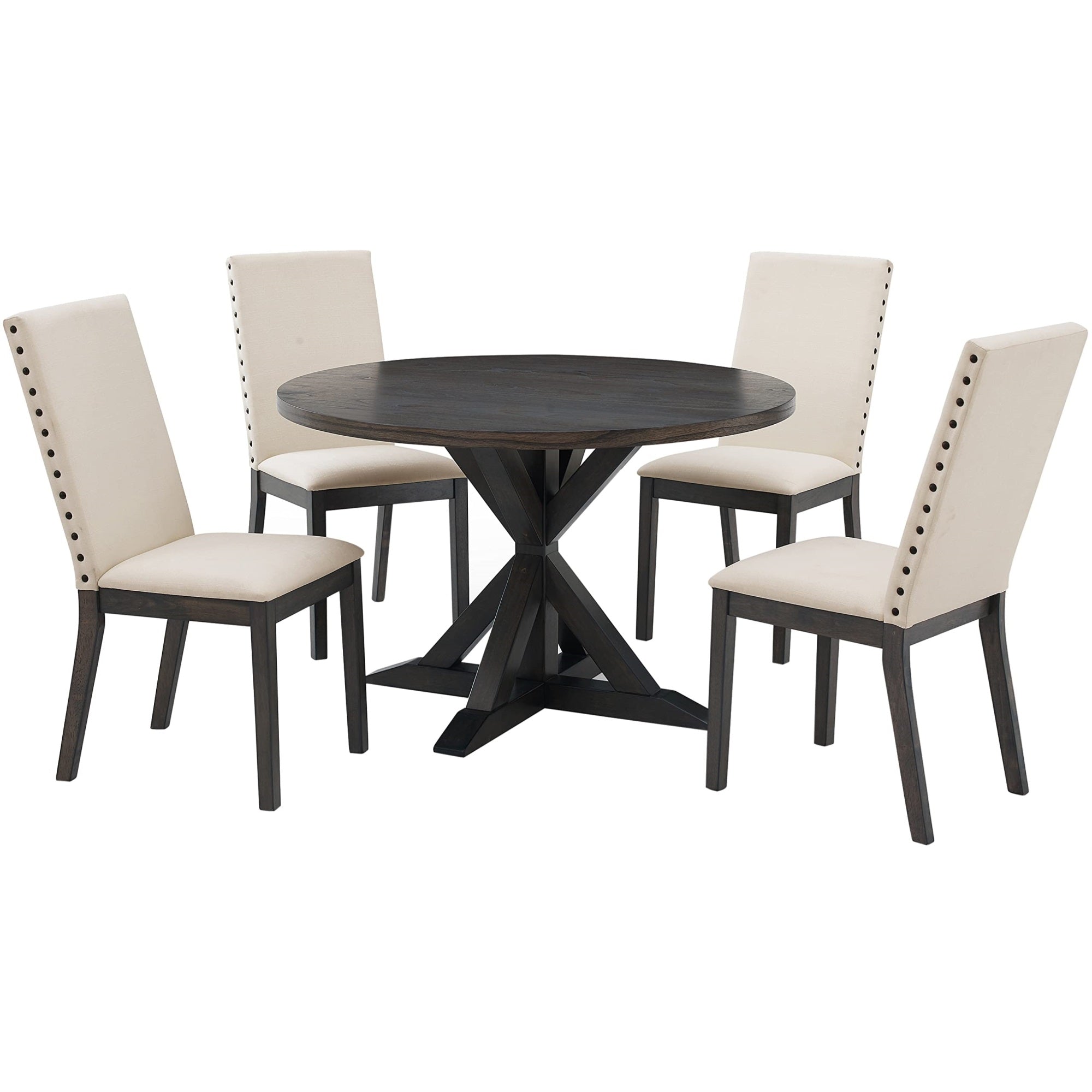 Casafoyer Furniture Hayden 5-Piece Modern Farmhouse Round Dining Table Set For 4 With Parsons Chairs, Slate